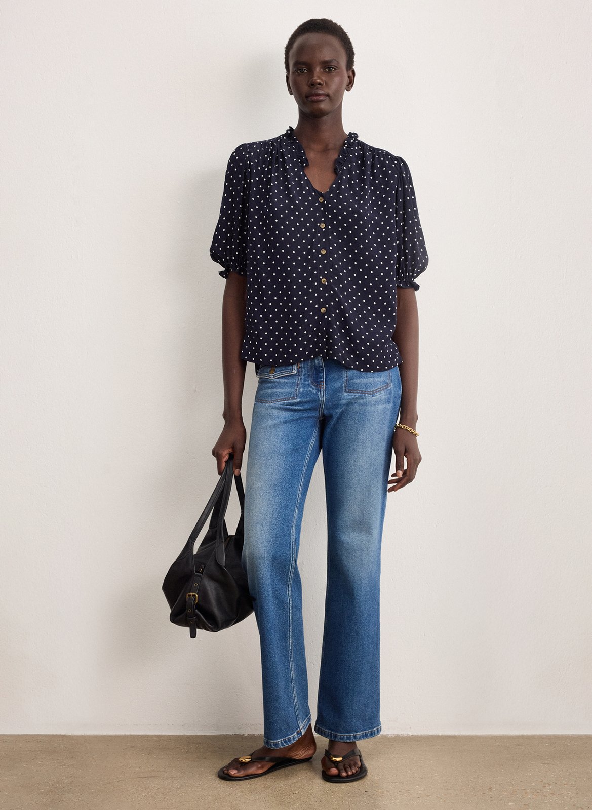 Rechte top met V-hals en print PABLO Blauw