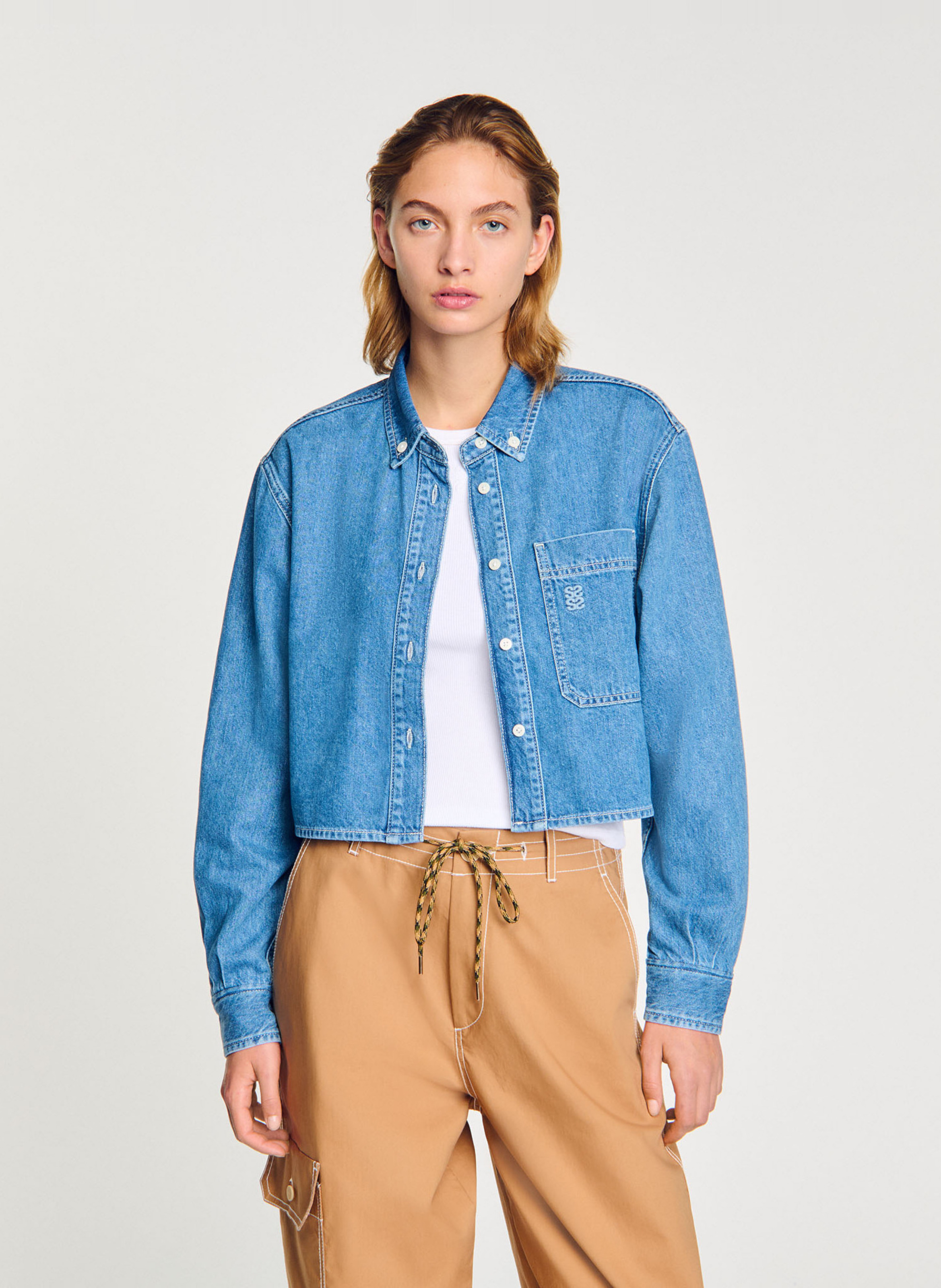 Short denim cotton shirt SANDRO Blue