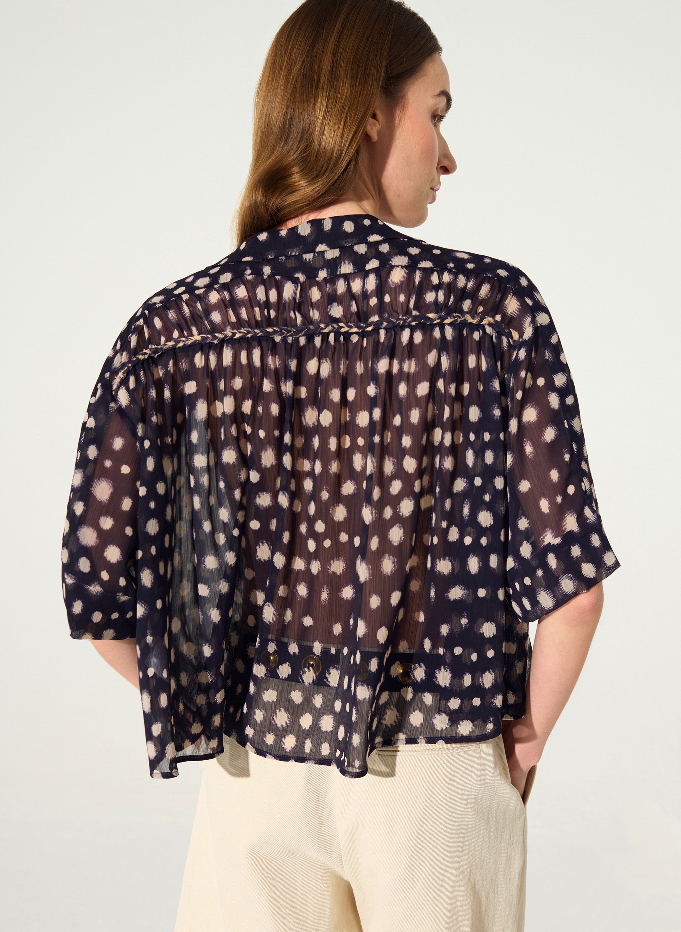 Loose-fitting blouse with 3/4 sleeves, printed COTELAC Purple