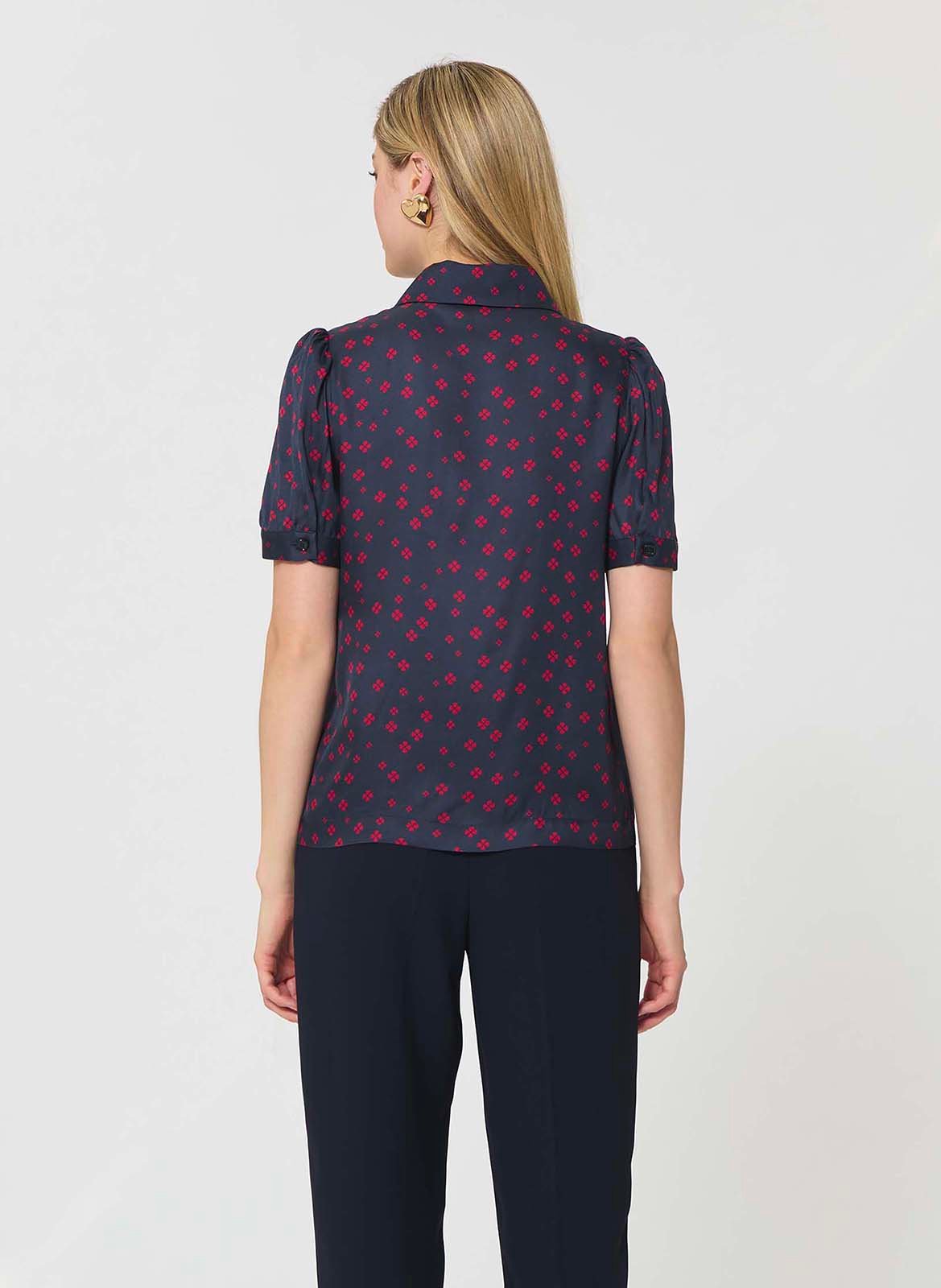 Polo satiné à motif trèfles TARA JARMON Bleu