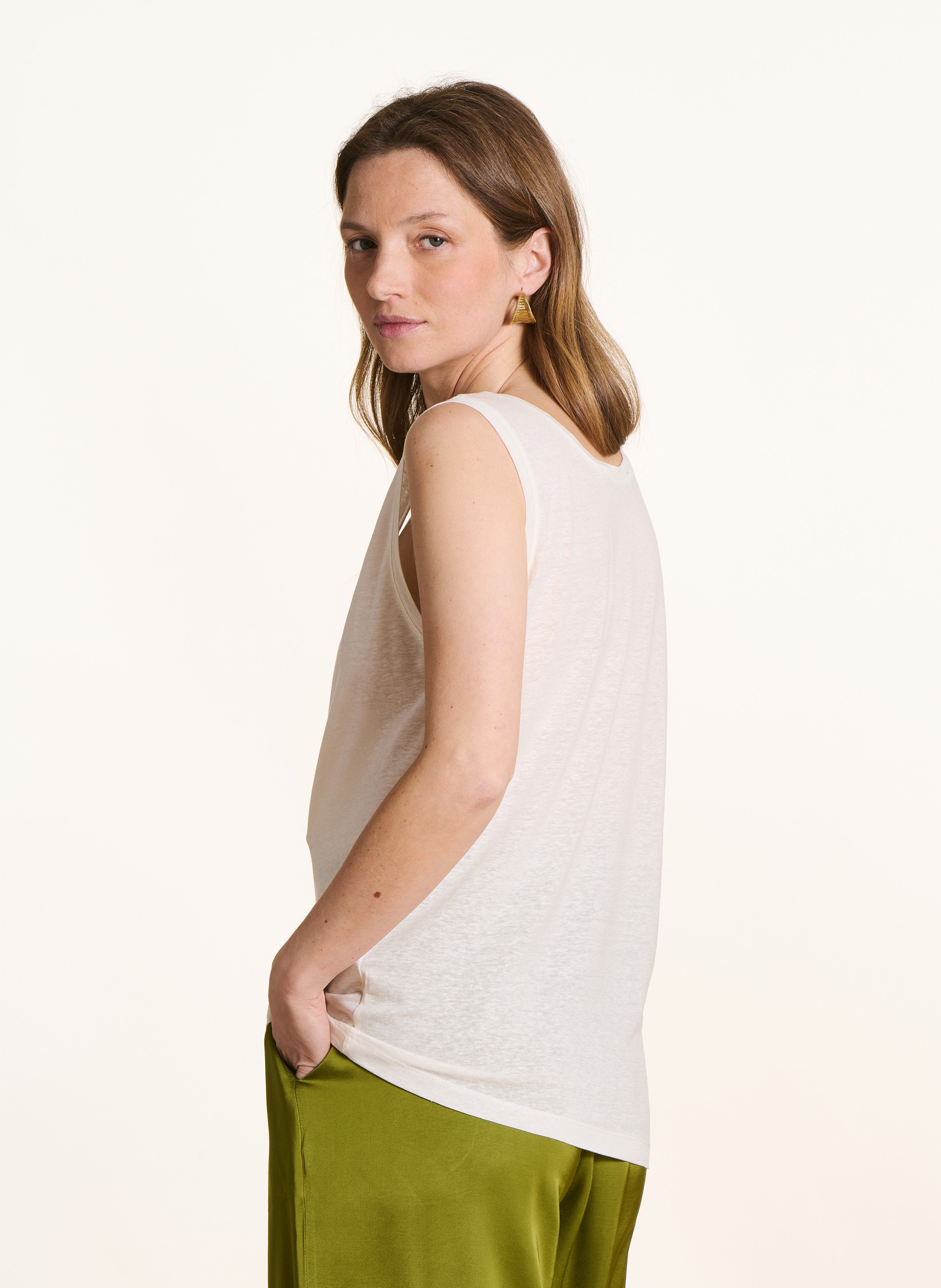 Débardeur droit col rond uni LA FEE MARABOUTEE Blanc