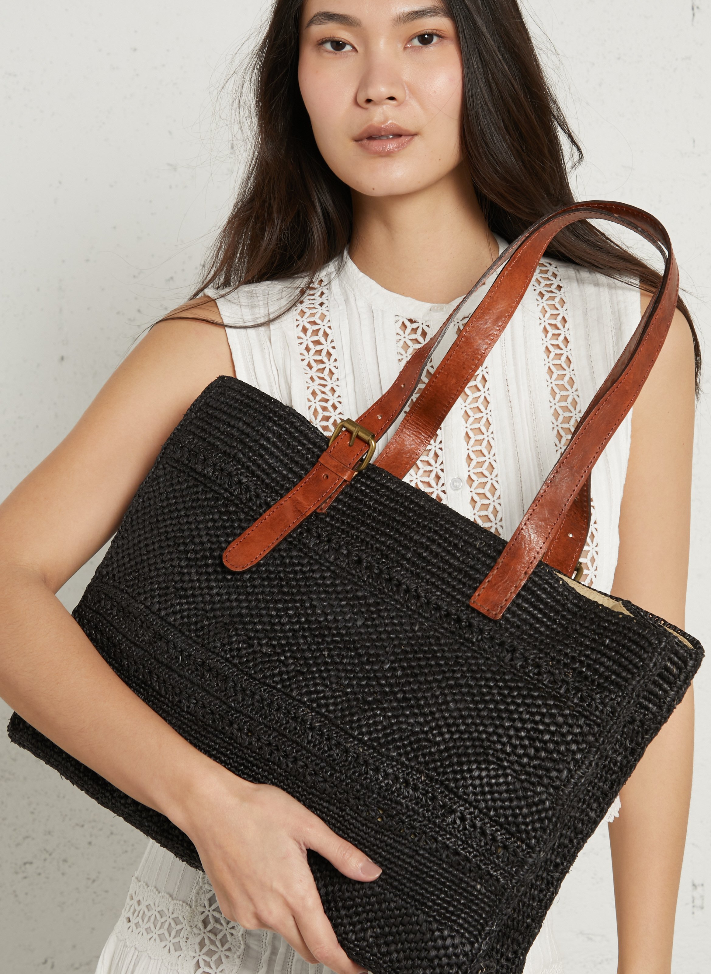 Sac cabas en raphia IBELIV Noir