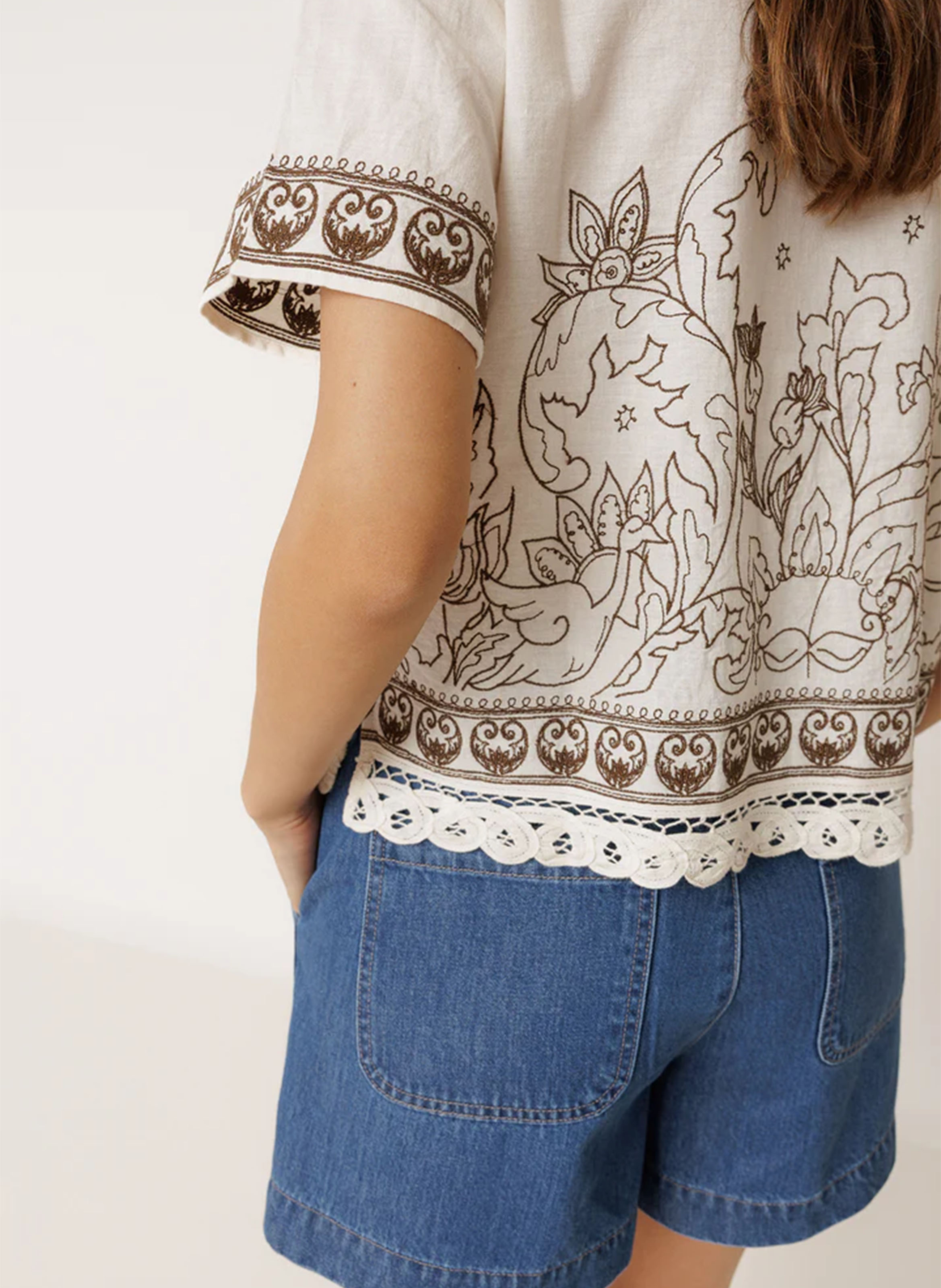 Overhemd met omgeslagen kraag van gemengd katoen Beige