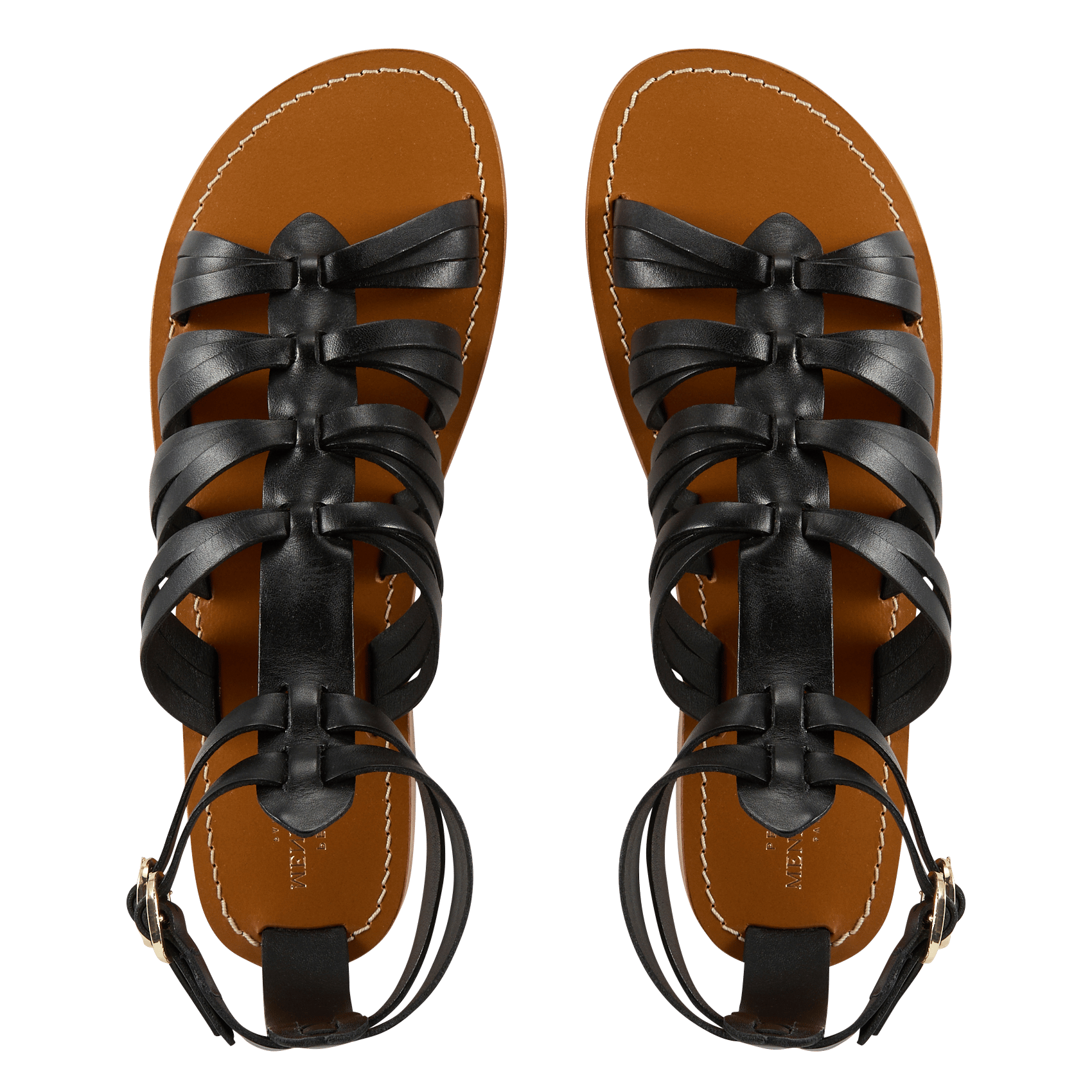 Sandales plates à brides en cuir lisse PETITE MENDIGOTE Noir