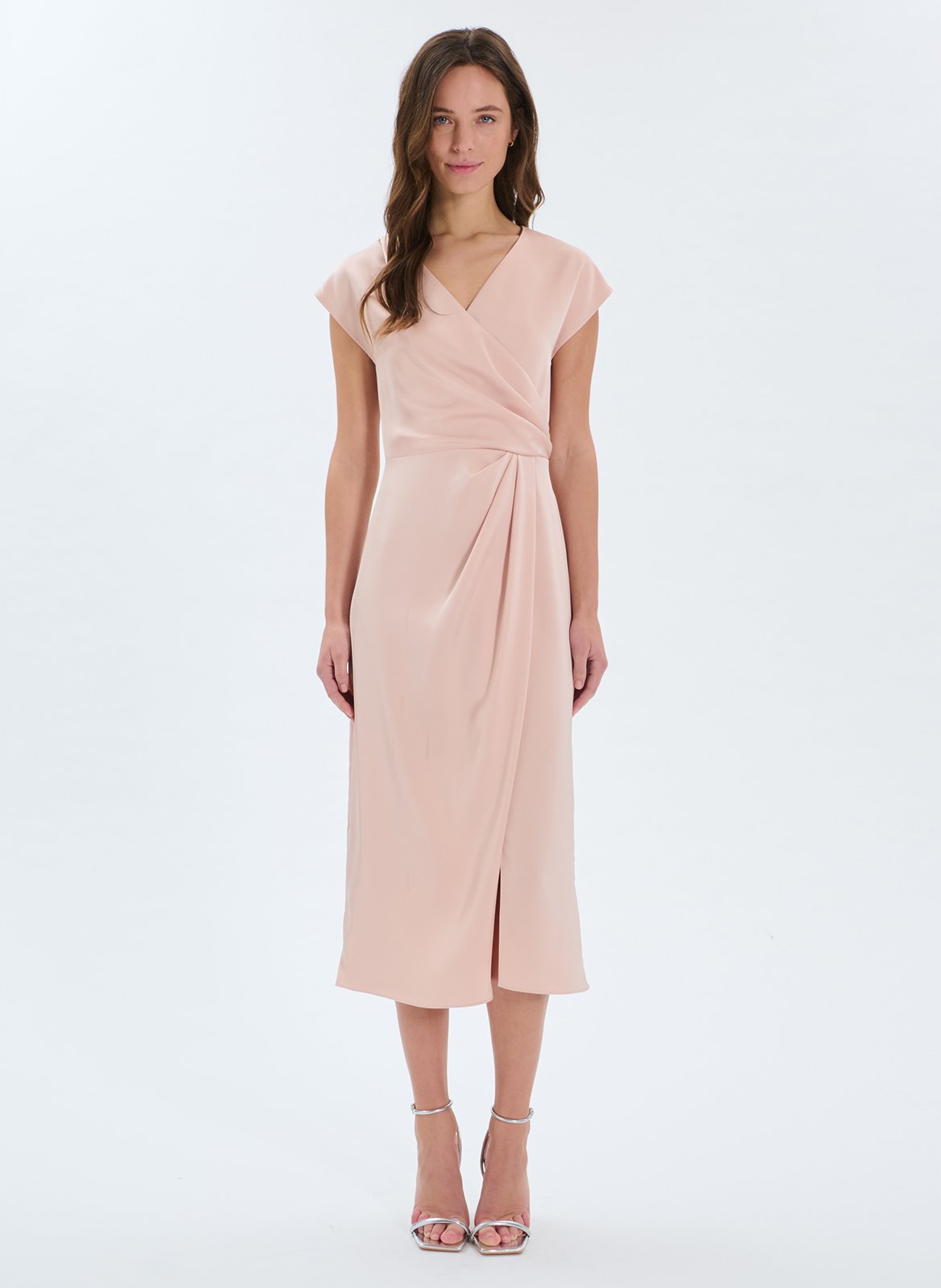 Long v-neck satin dress ZAPA Beige