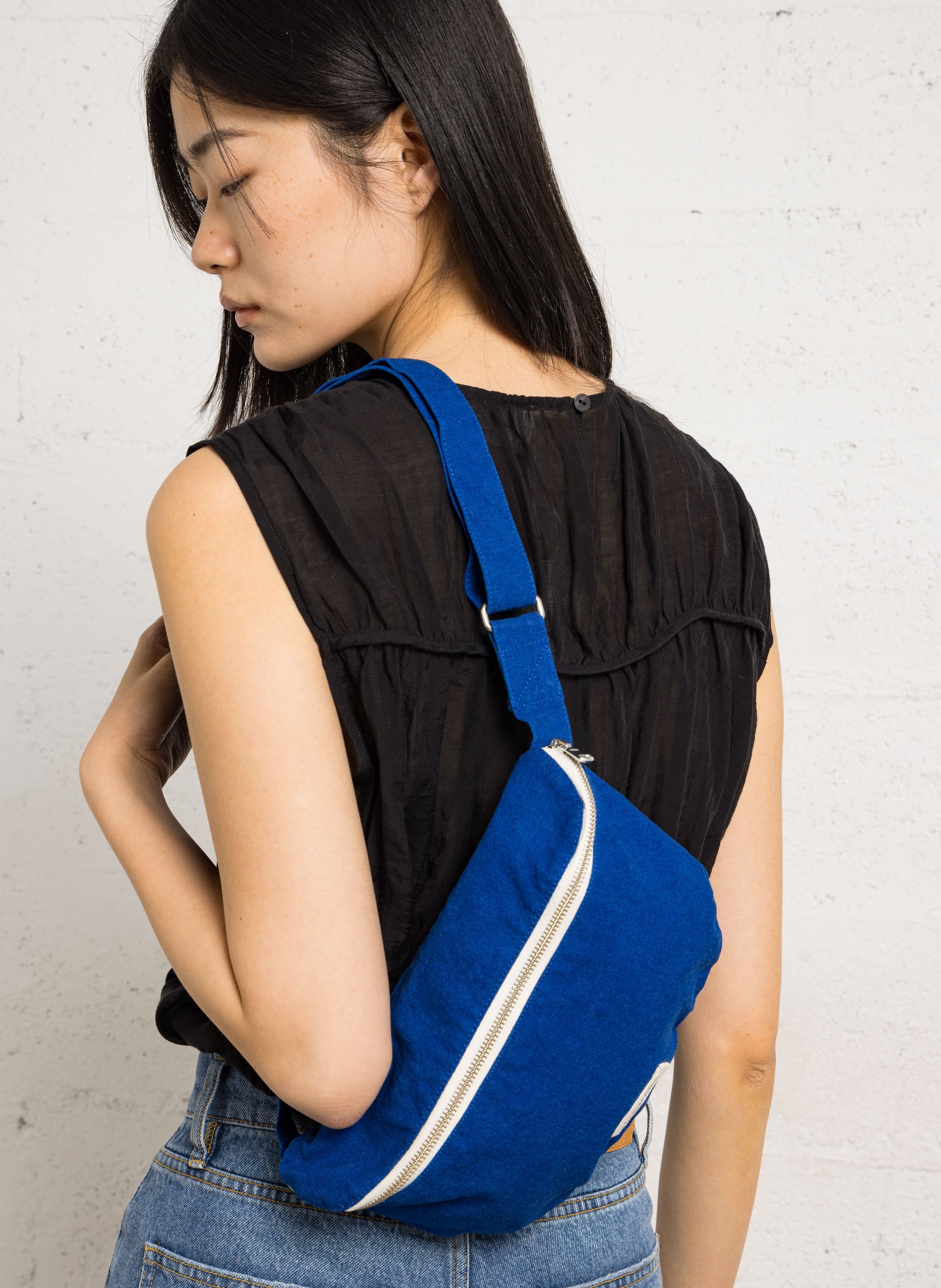 Sac banane en coton recyclé imprimé RIVEDROITE PARIS Bleu