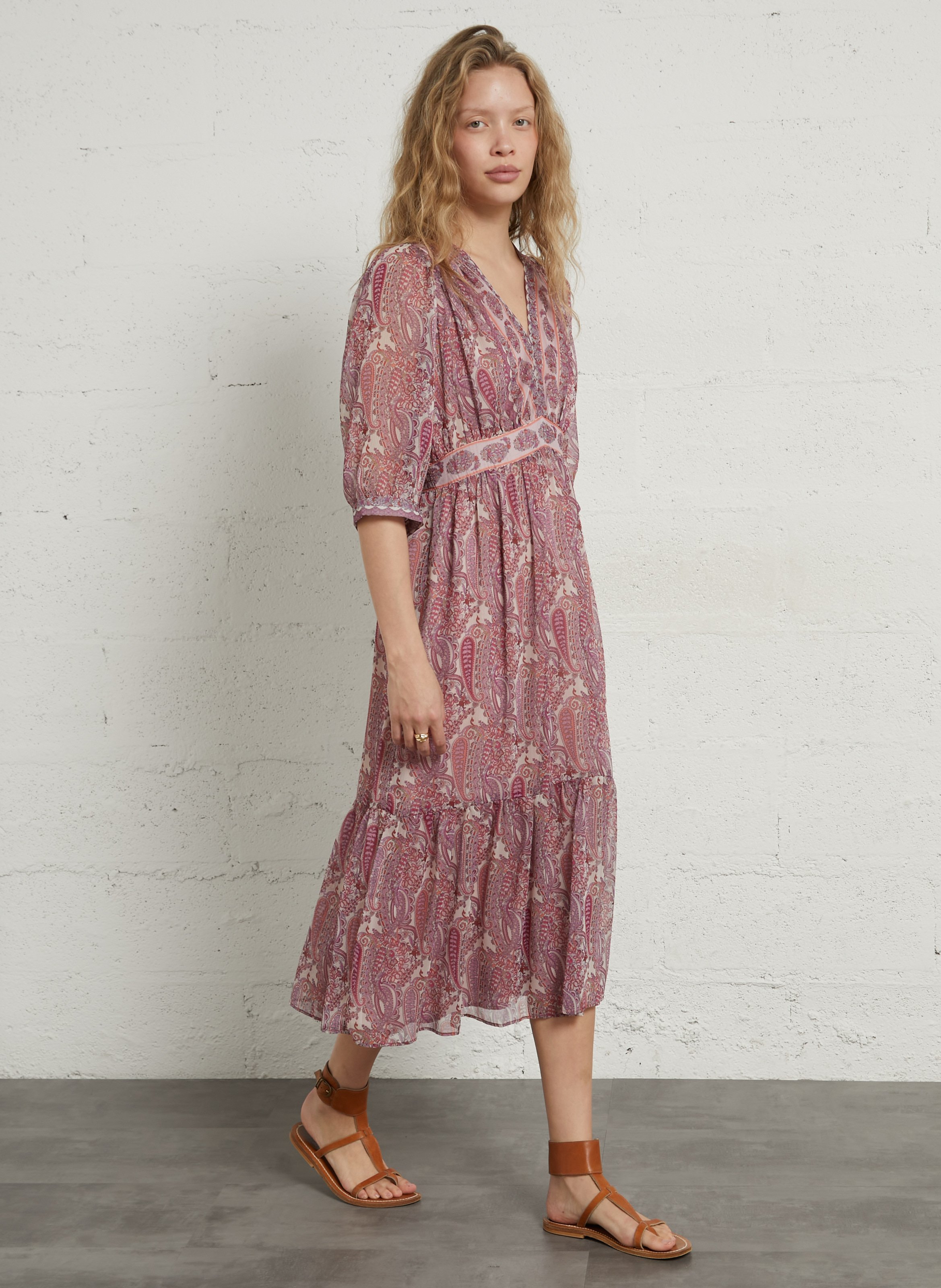 Robe longue droite col V SUD EXPRESS Rose