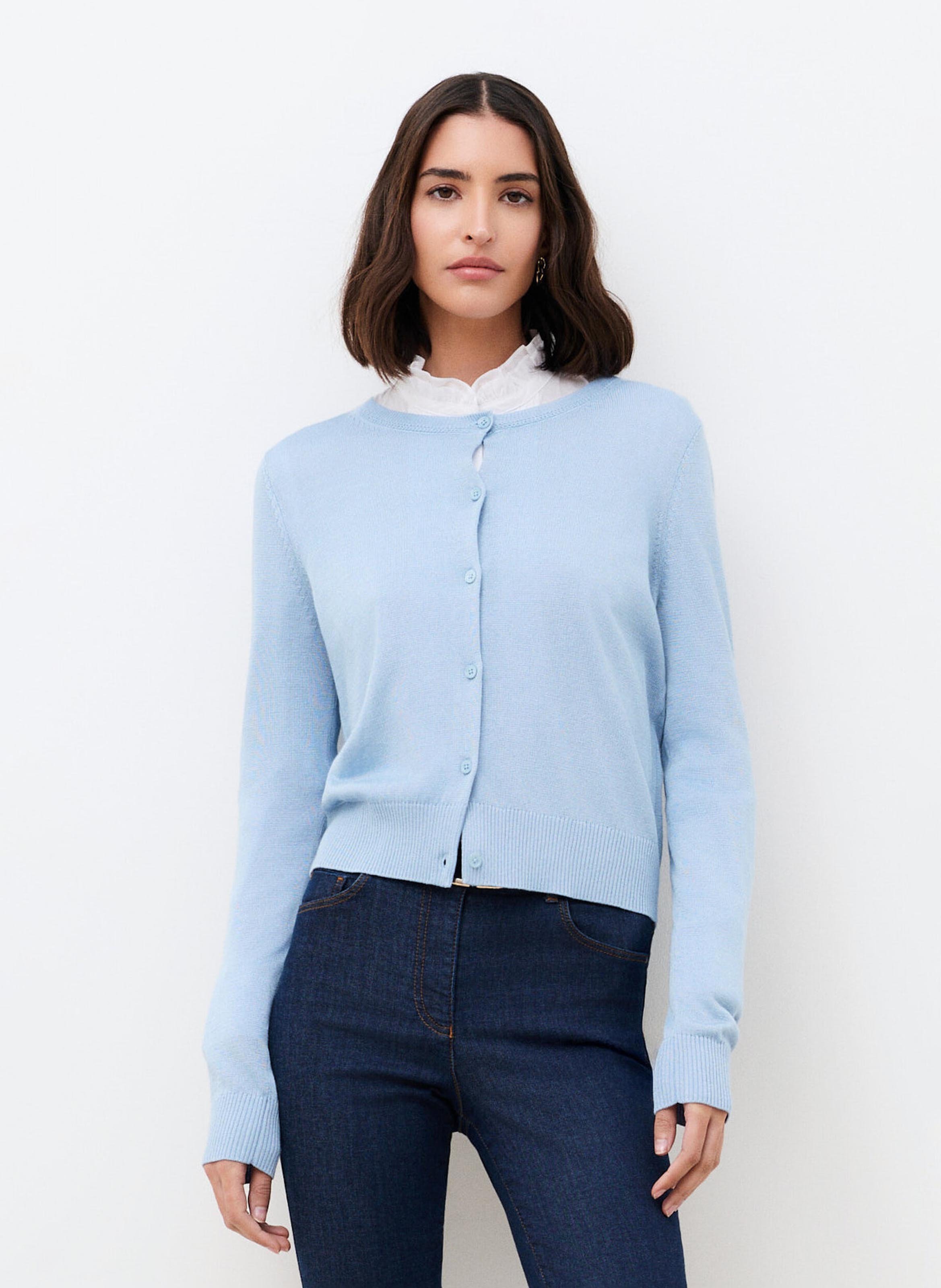 Cardigan col rond en coton mélangé CAROLL Bleu