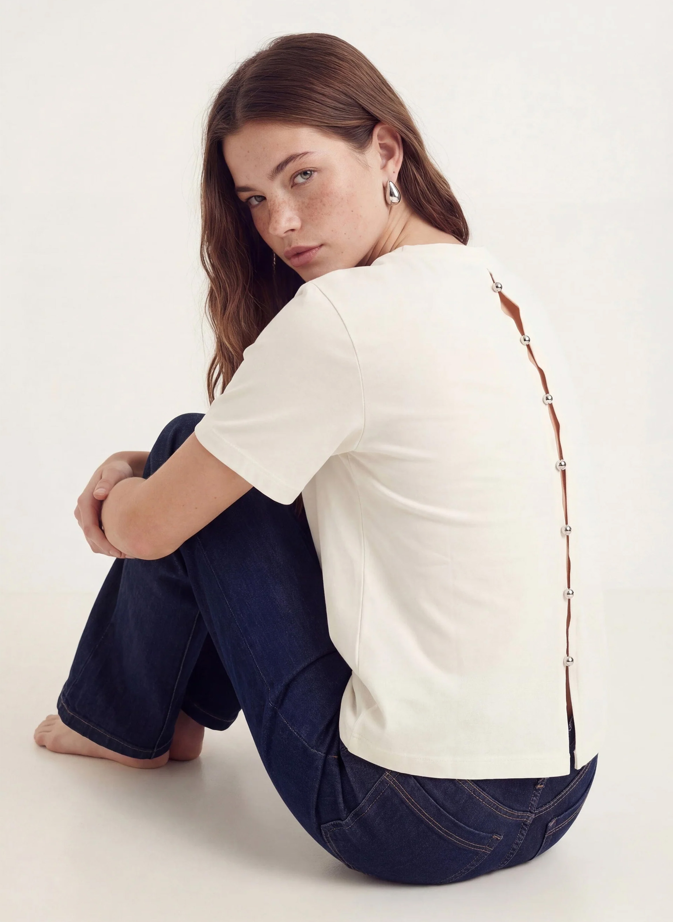 Tee-shirt droit uni à dos boutonné KOOKAI Blanc