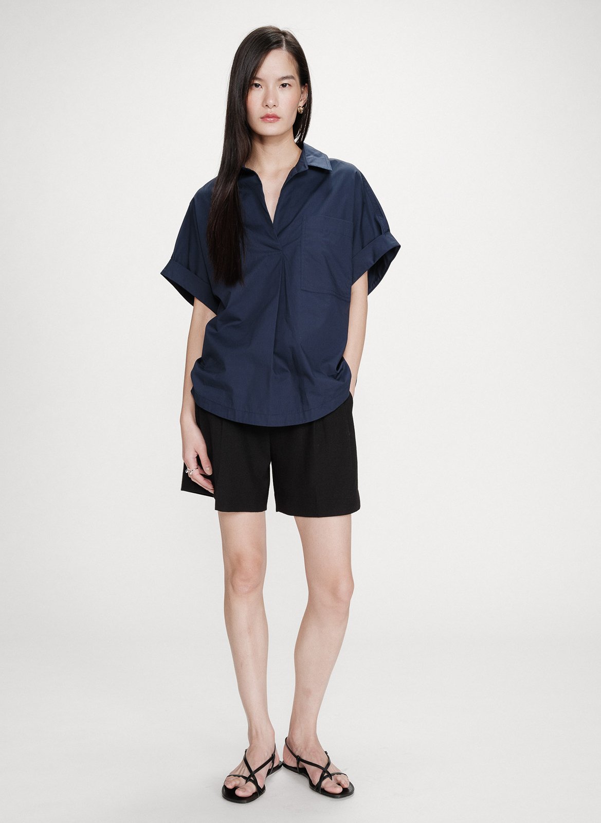 Oversized cotton shirt with classic collar GRACE ET MILA Blue