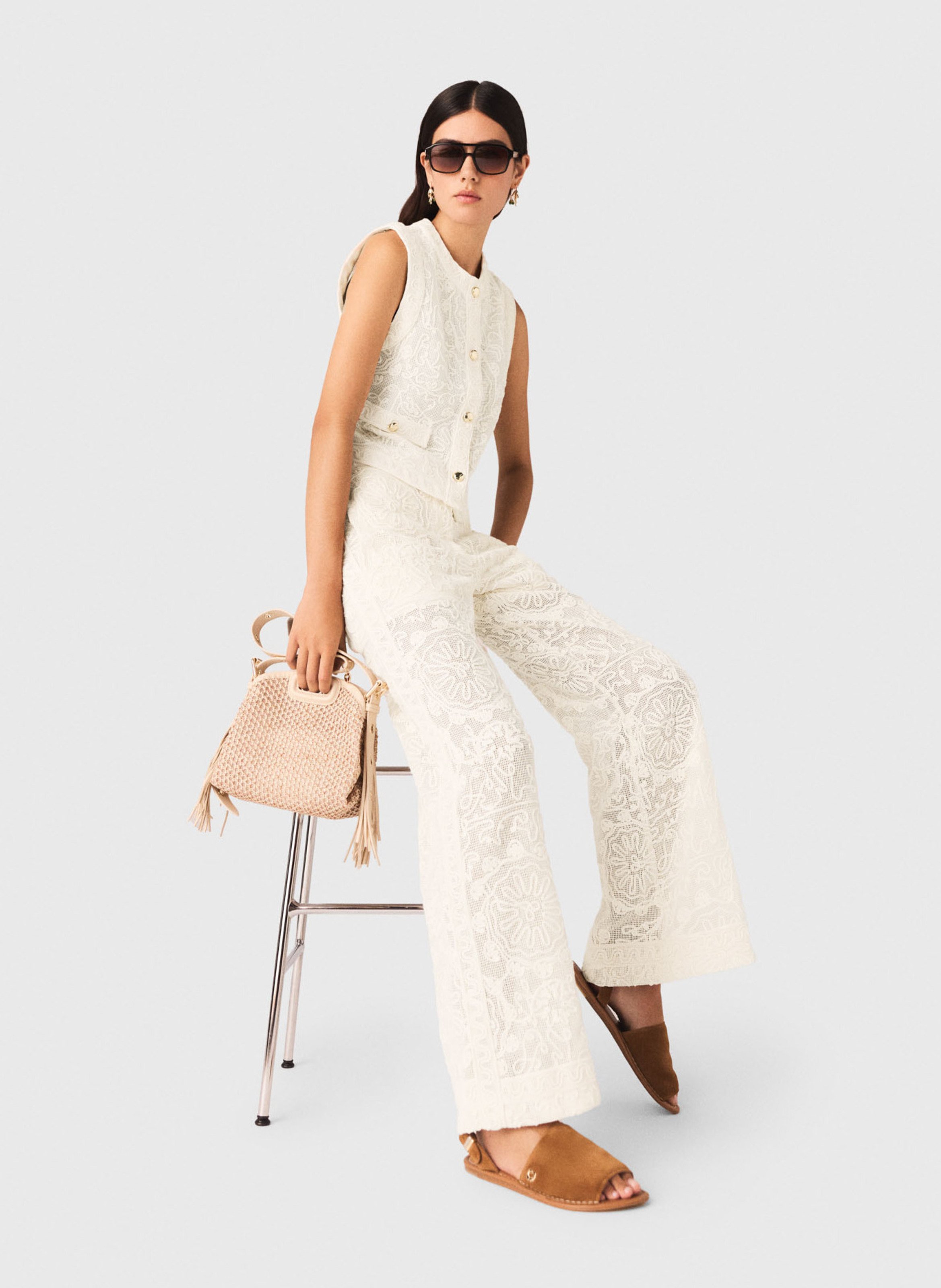 Flared embroidered pants MAJE Beige