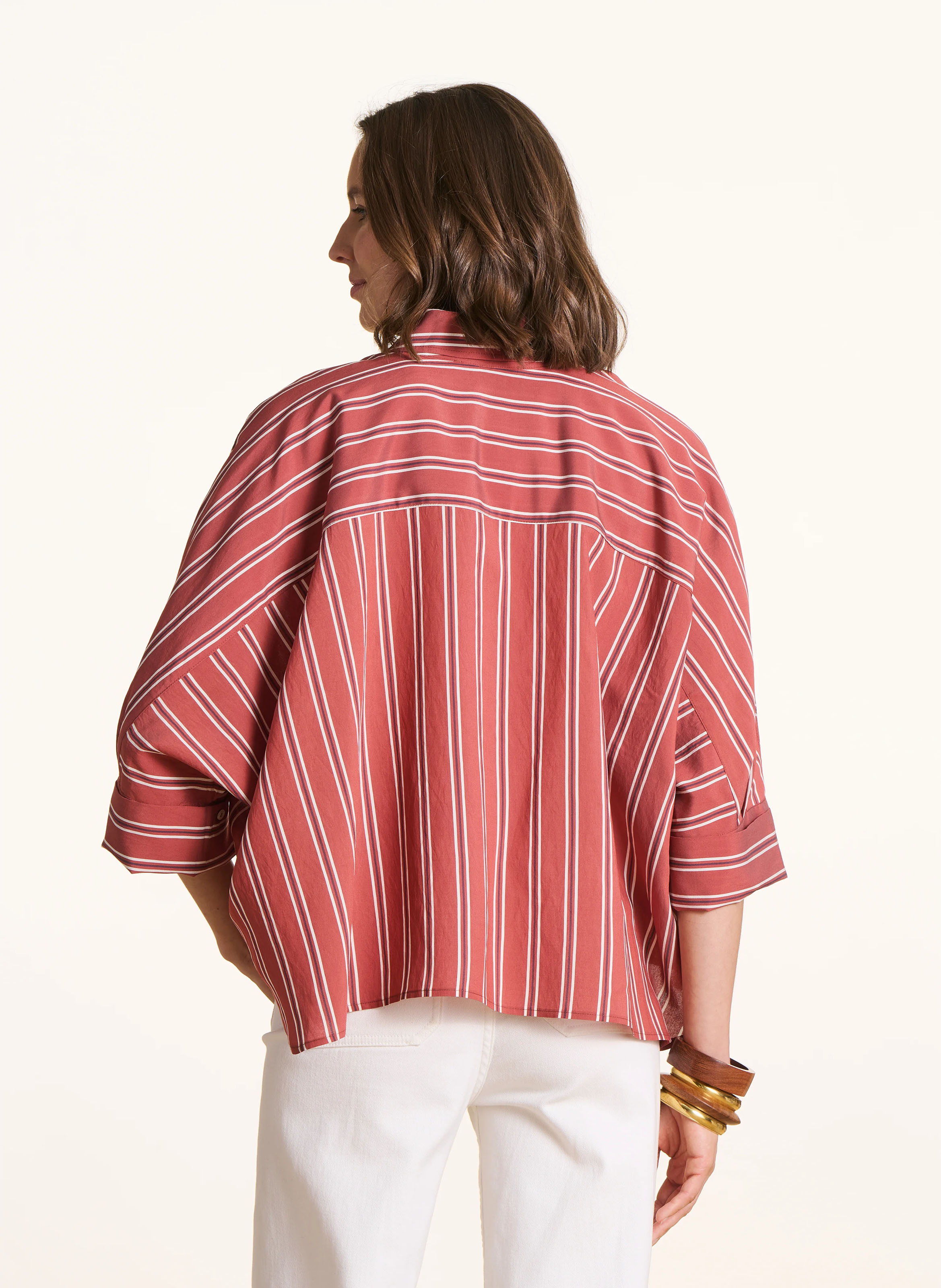 Chemise oversize col classique à rayures LA FEE MARABOUTEE Rouge