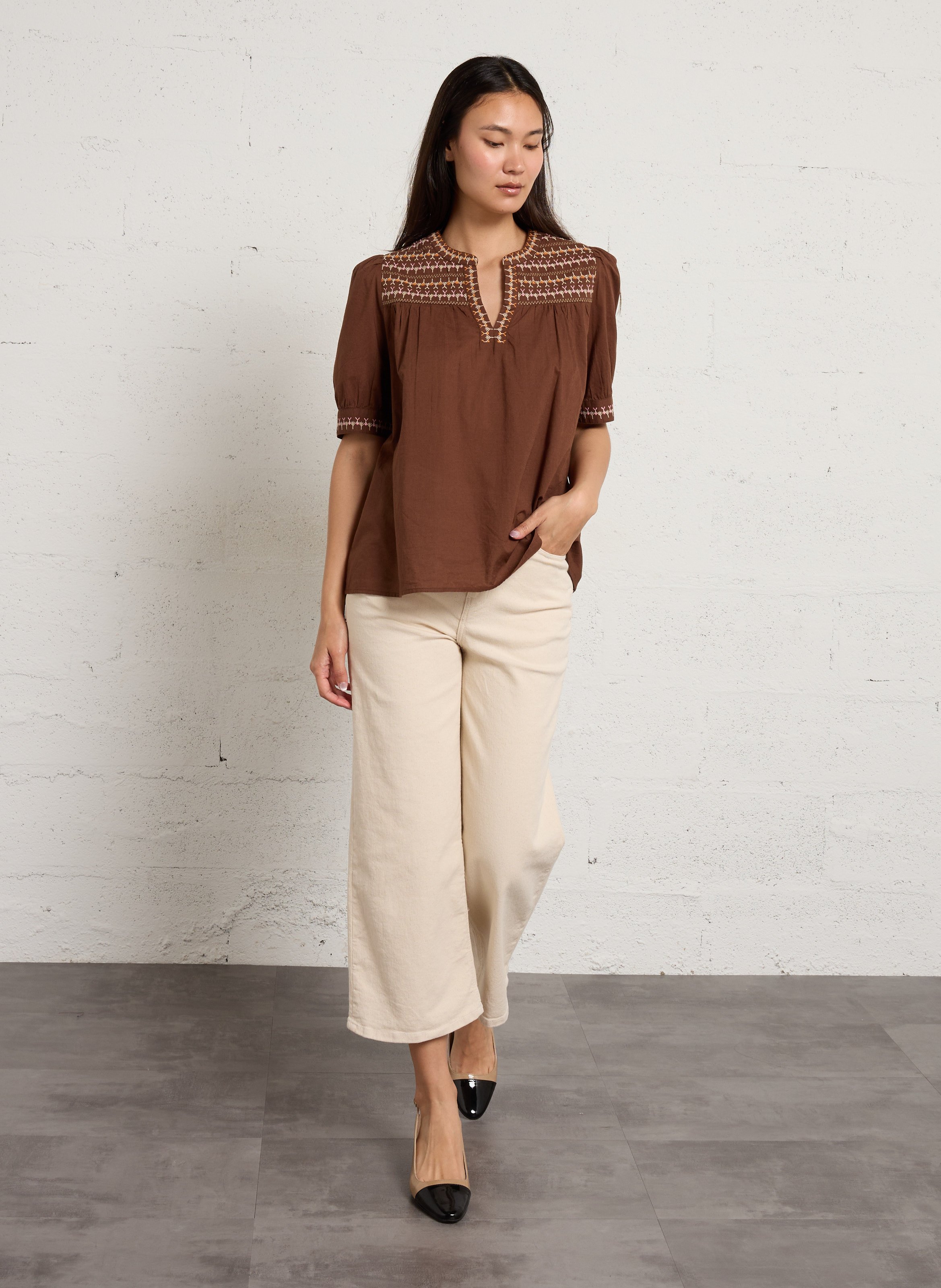 Cotton-blend wide-leg jeans SUD EXPRESS Beige