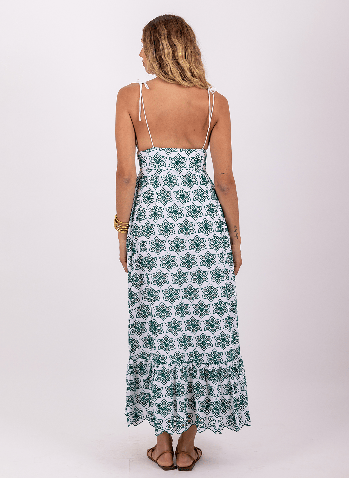 Long embroidered dress with thin straps SUNDRESS Green
