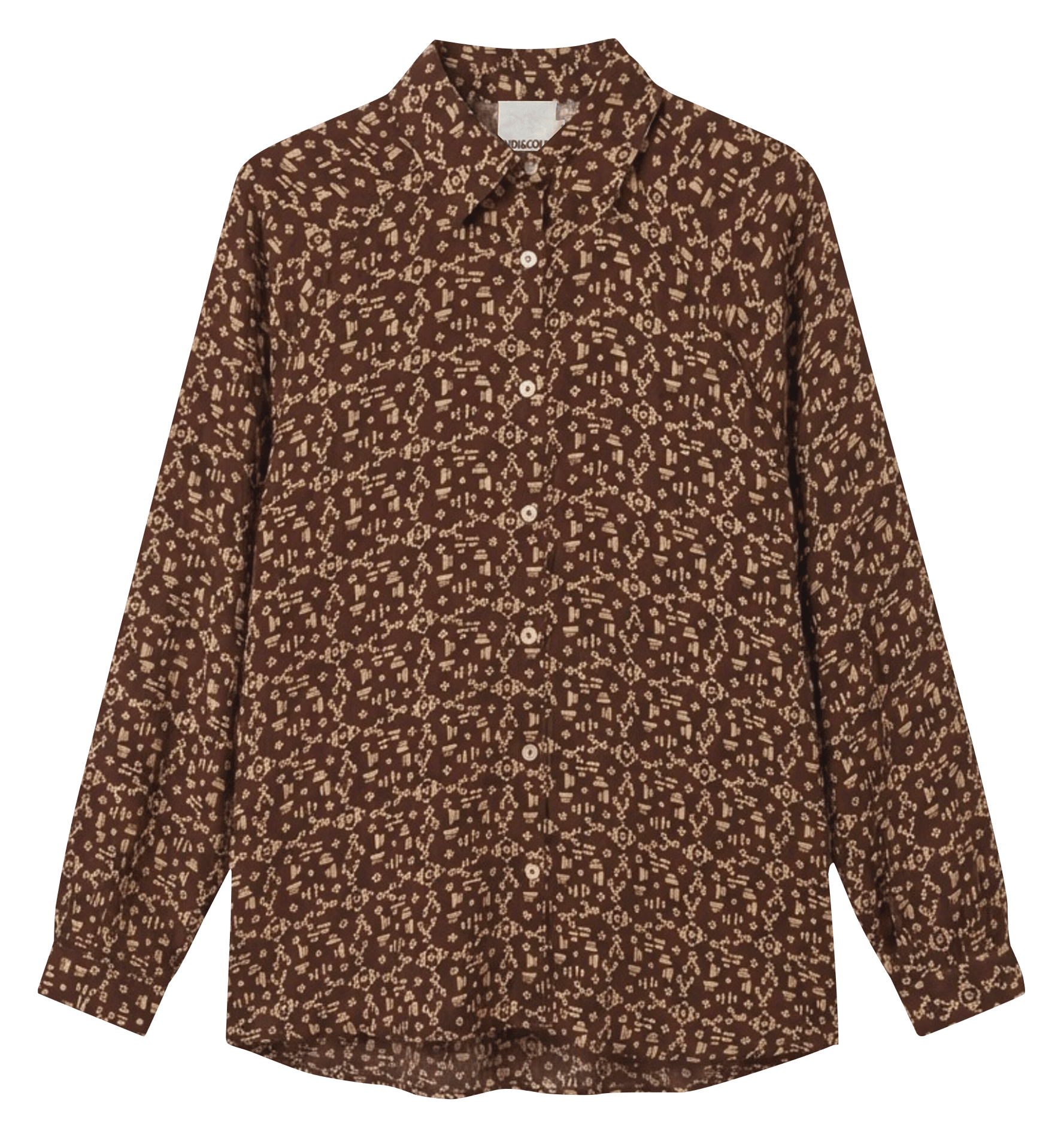 Ruimvallende blouse met klassieke kraag INDI & COLD Bruin