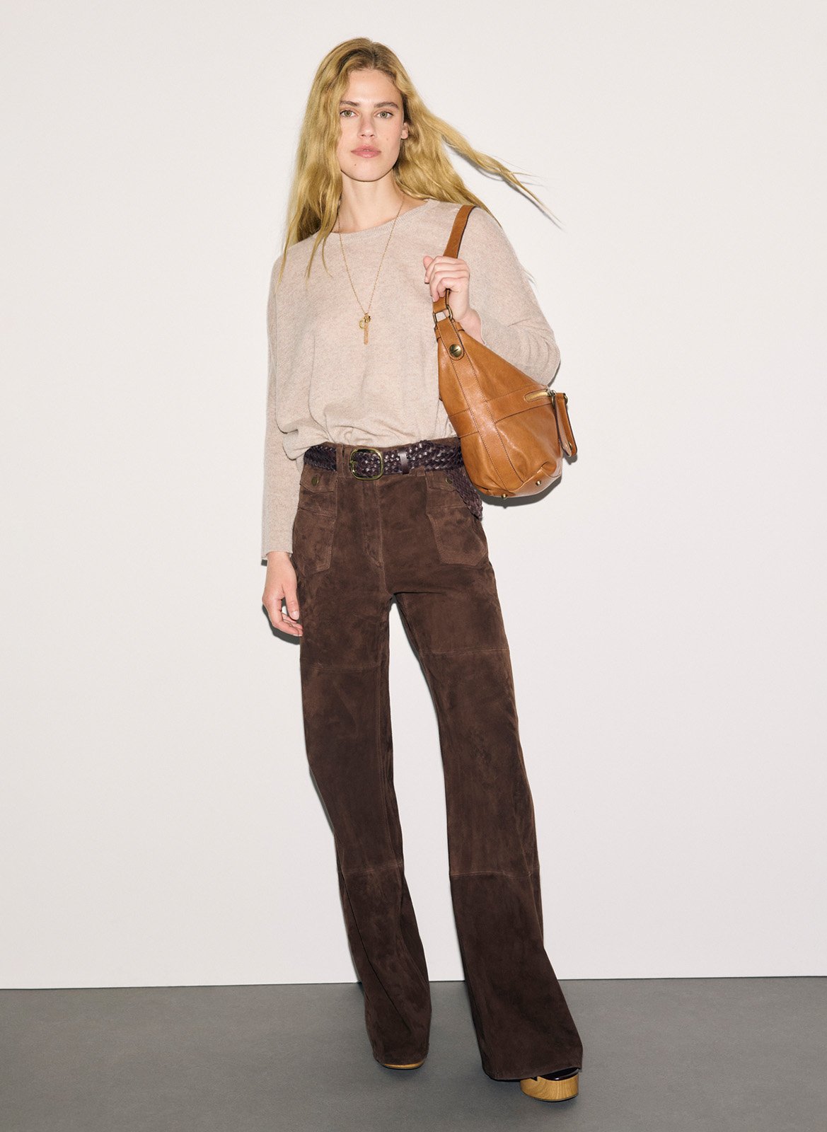 Pull oversize col rond en cachemire GERARD DAREL Beige
