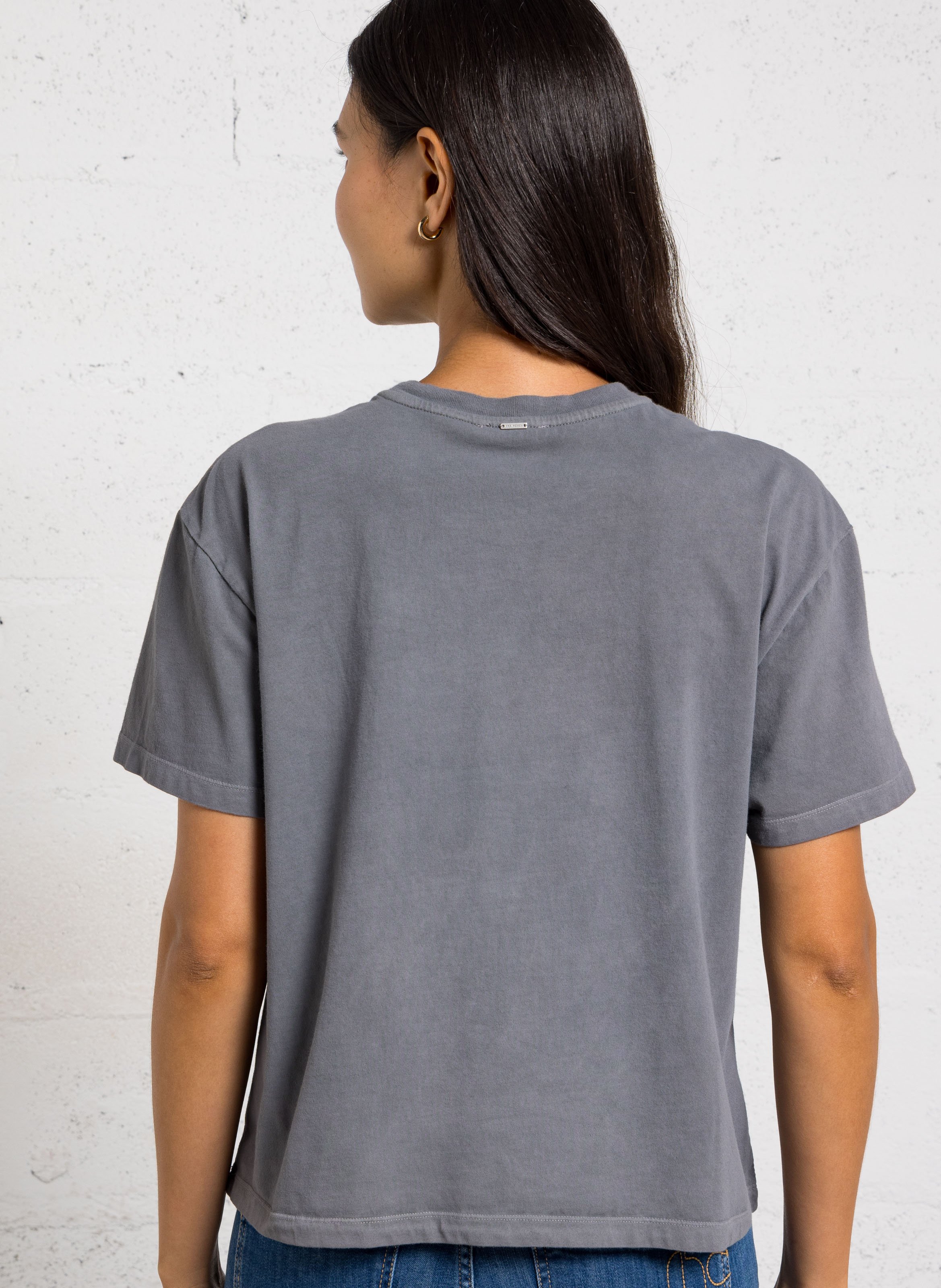 Tee-shirt ample col rond sérigraphié en coton IKKS Gris