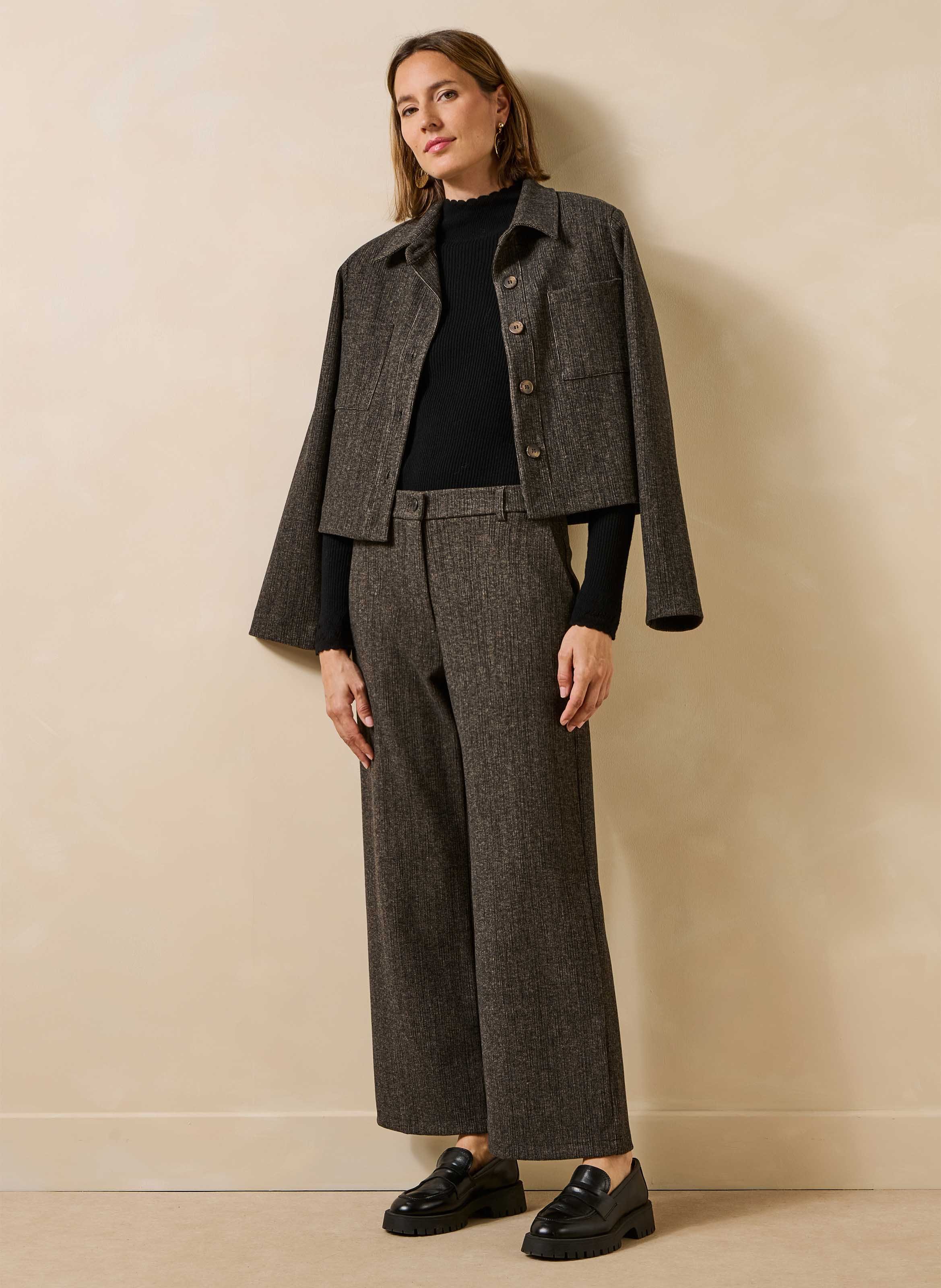 Rechte 7/8e broek met fluwelen effect LA FEE MARABOUTEE Bruin