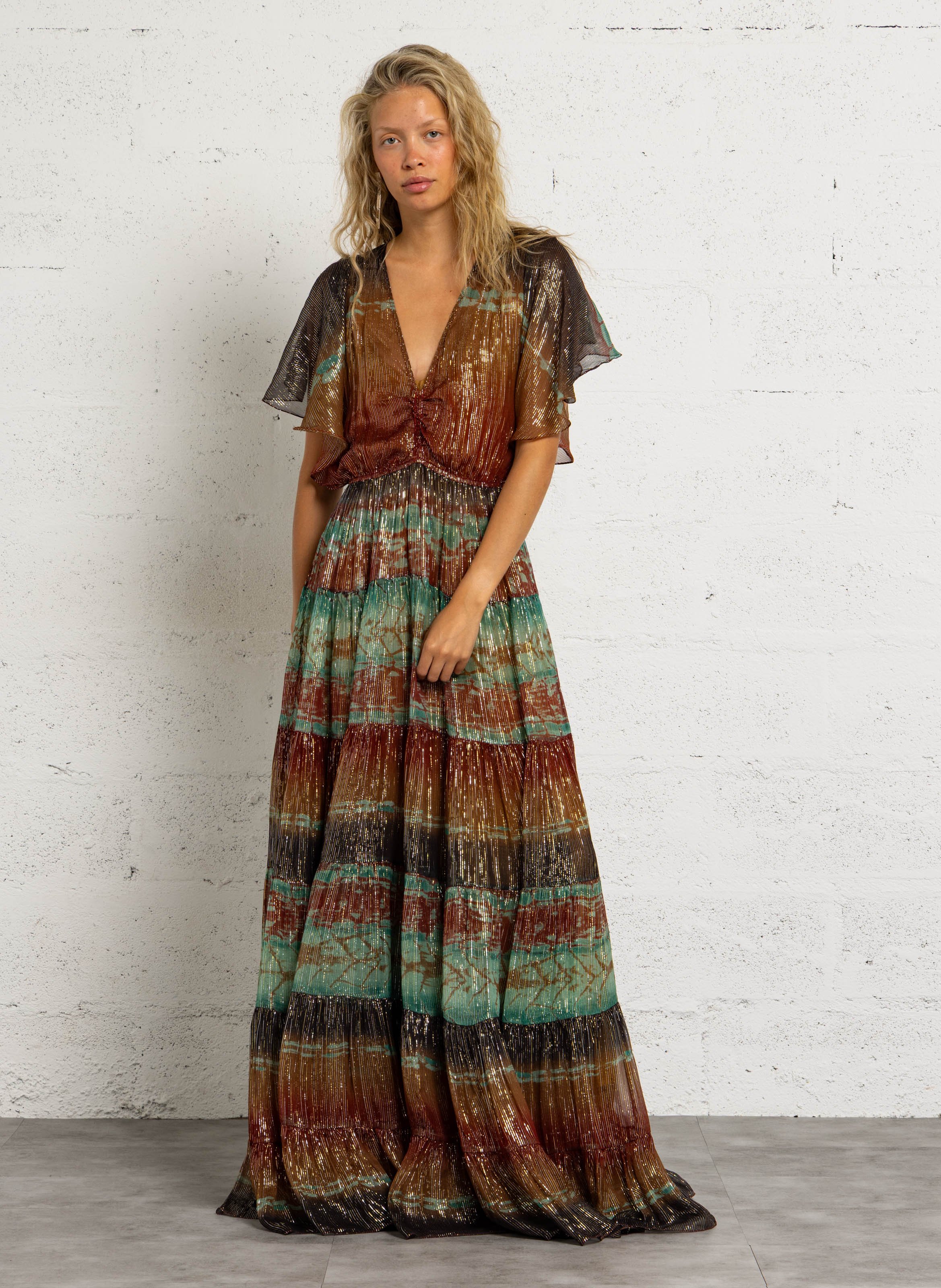 Robe longue imprimée col v MES DEMOISELLES Multicolore