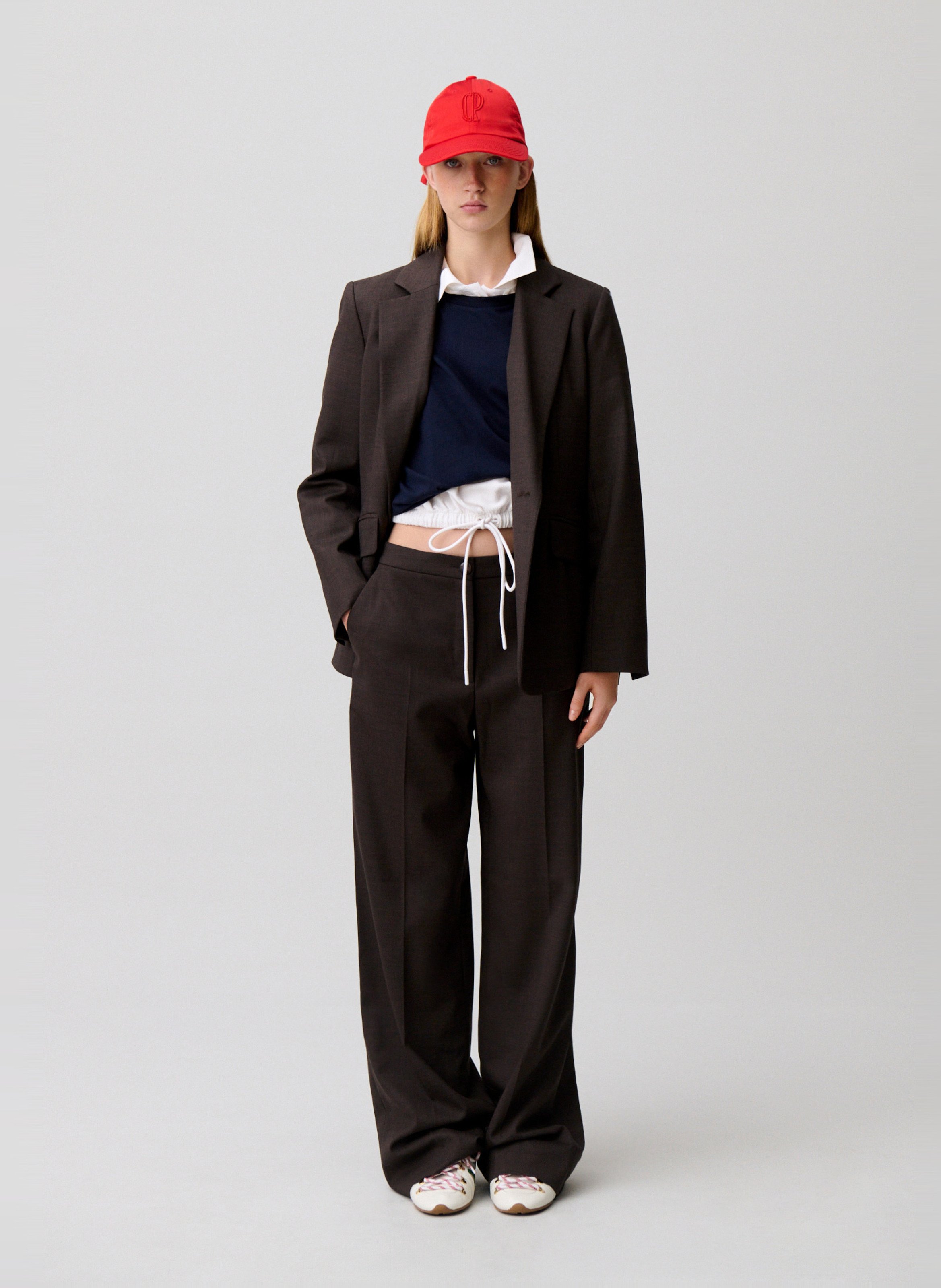 Pantalon droit uni en laine mélangée CLAUDIE PIERLOT Marron