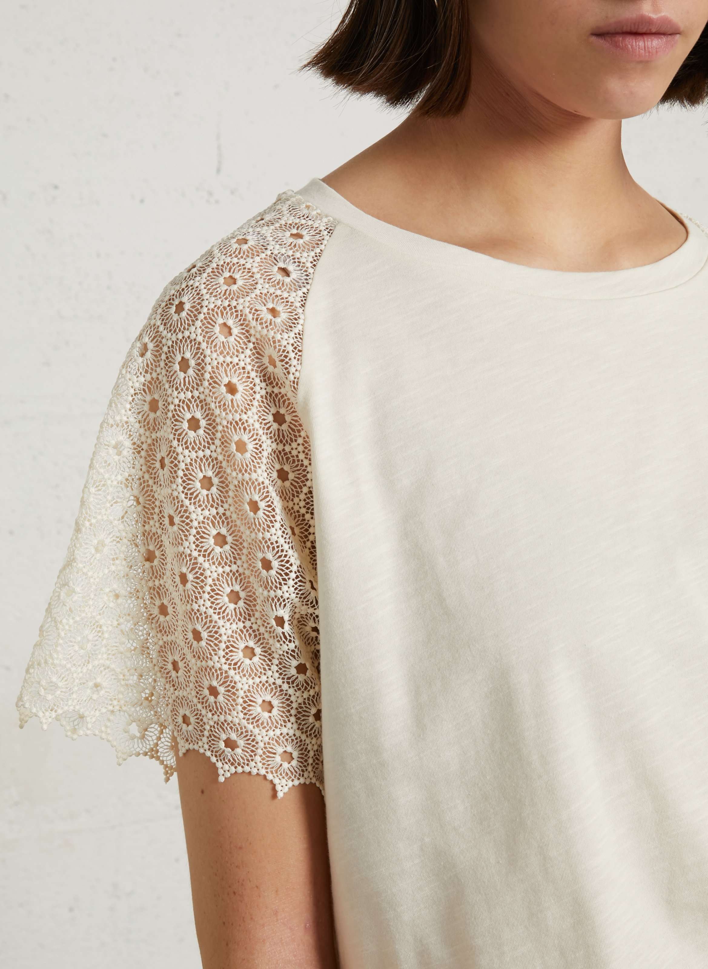 Round neck cotton top MAISON 123 Beige