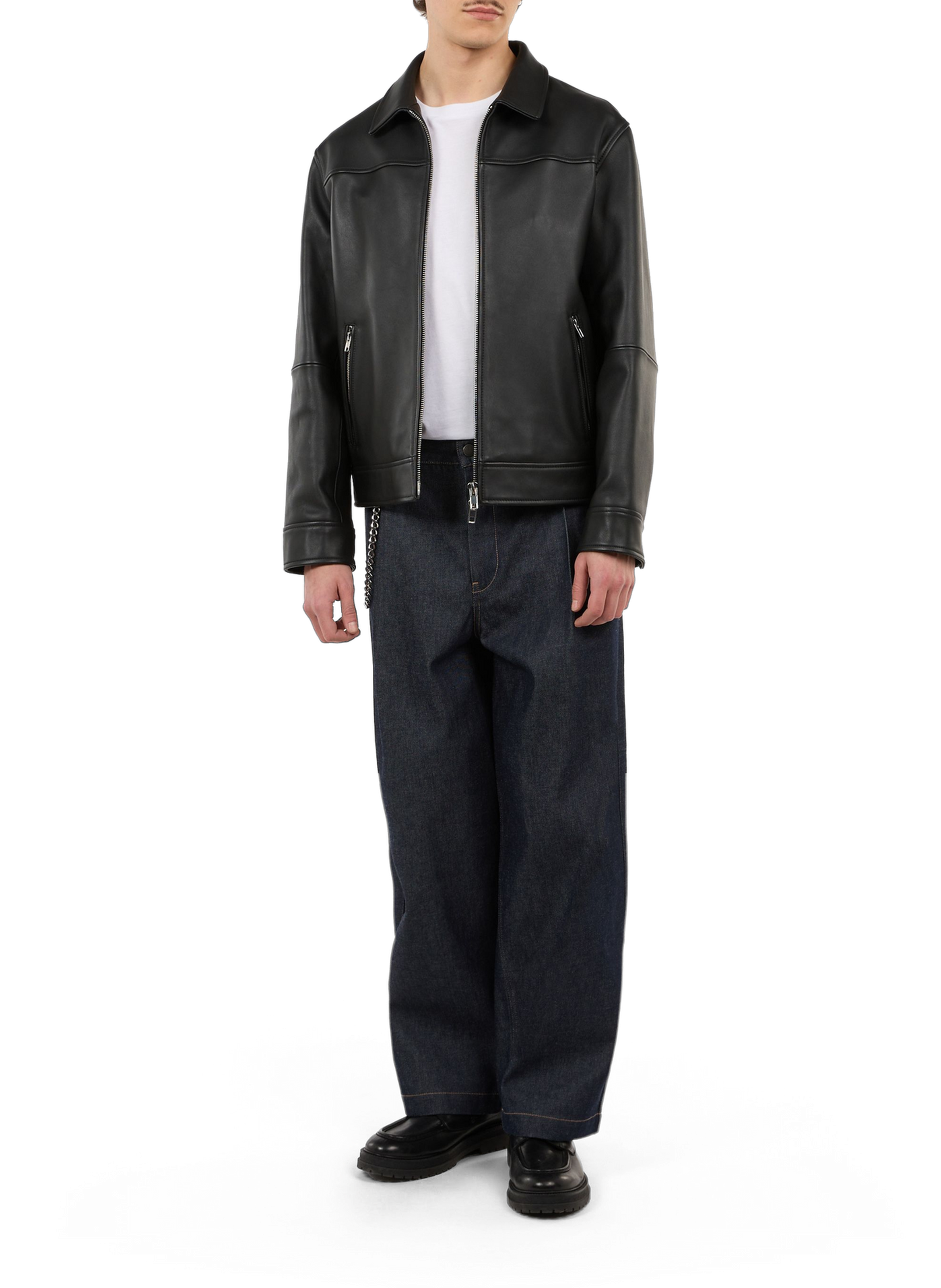 Classic leather jacket with a classic collar. SAISON 1865 Black