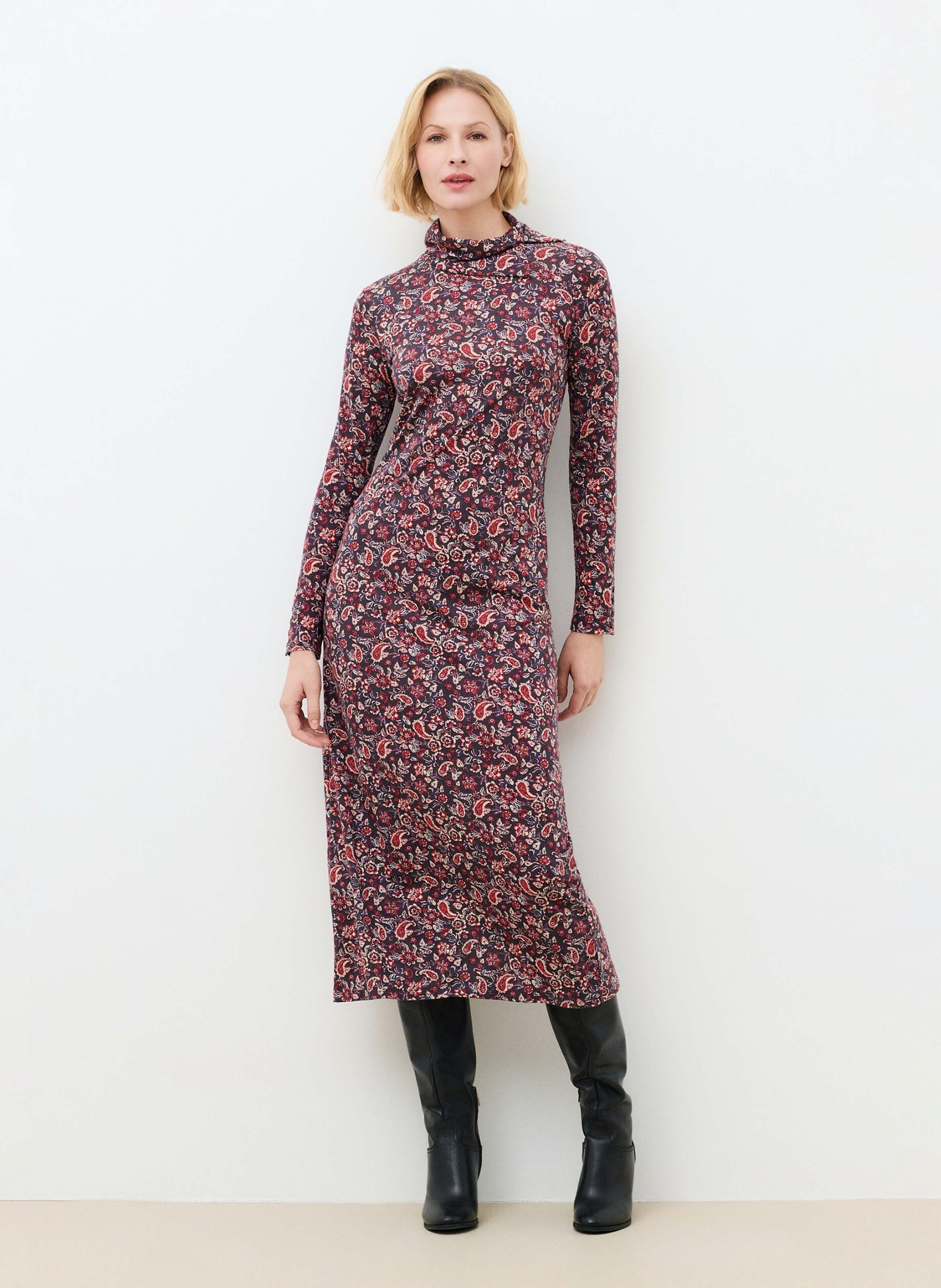 Robe midi col montant imprimé CAROLL Rouge