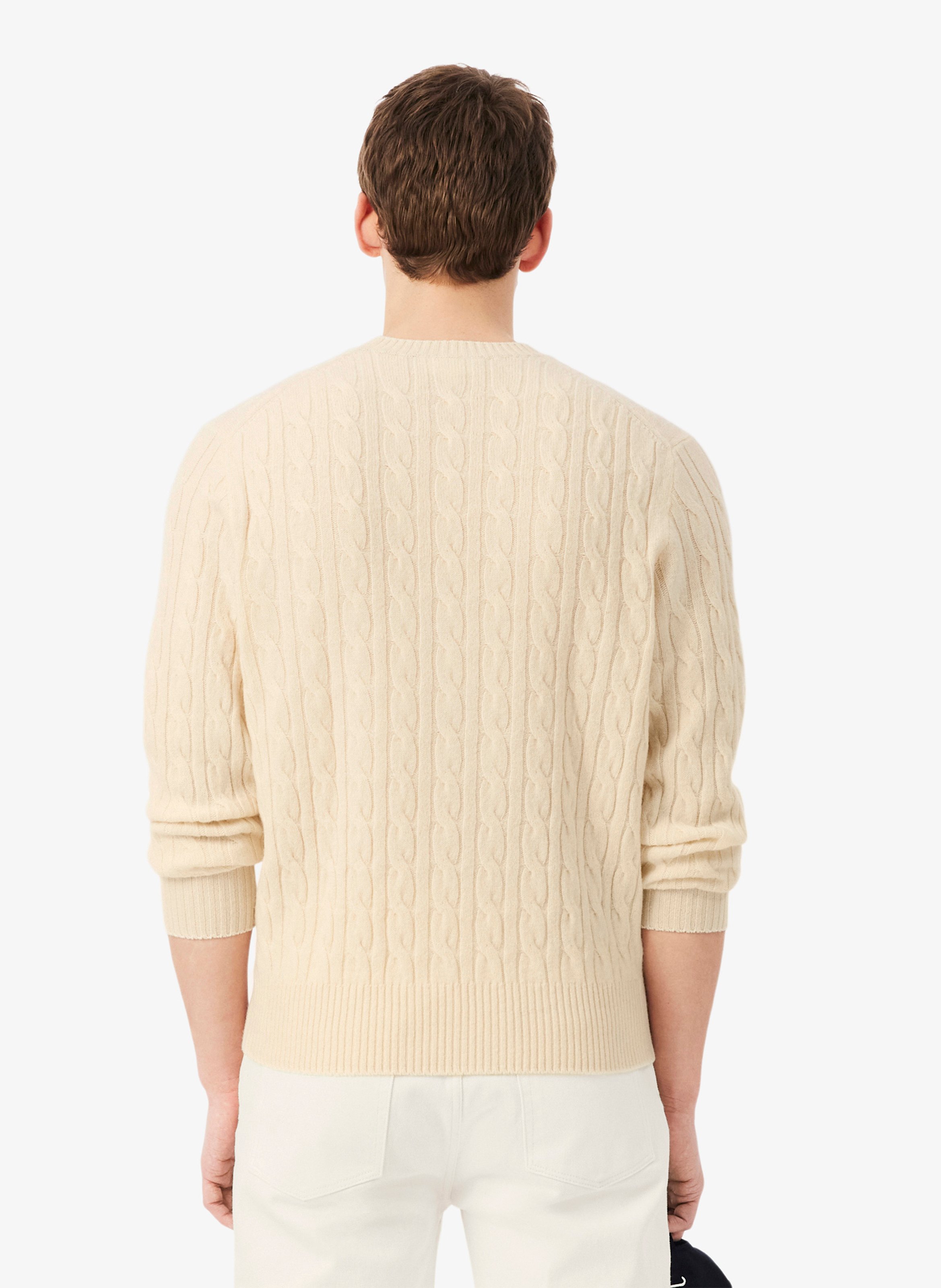 Straight wool cable-knit round-neck jumper LACOSTE Blue