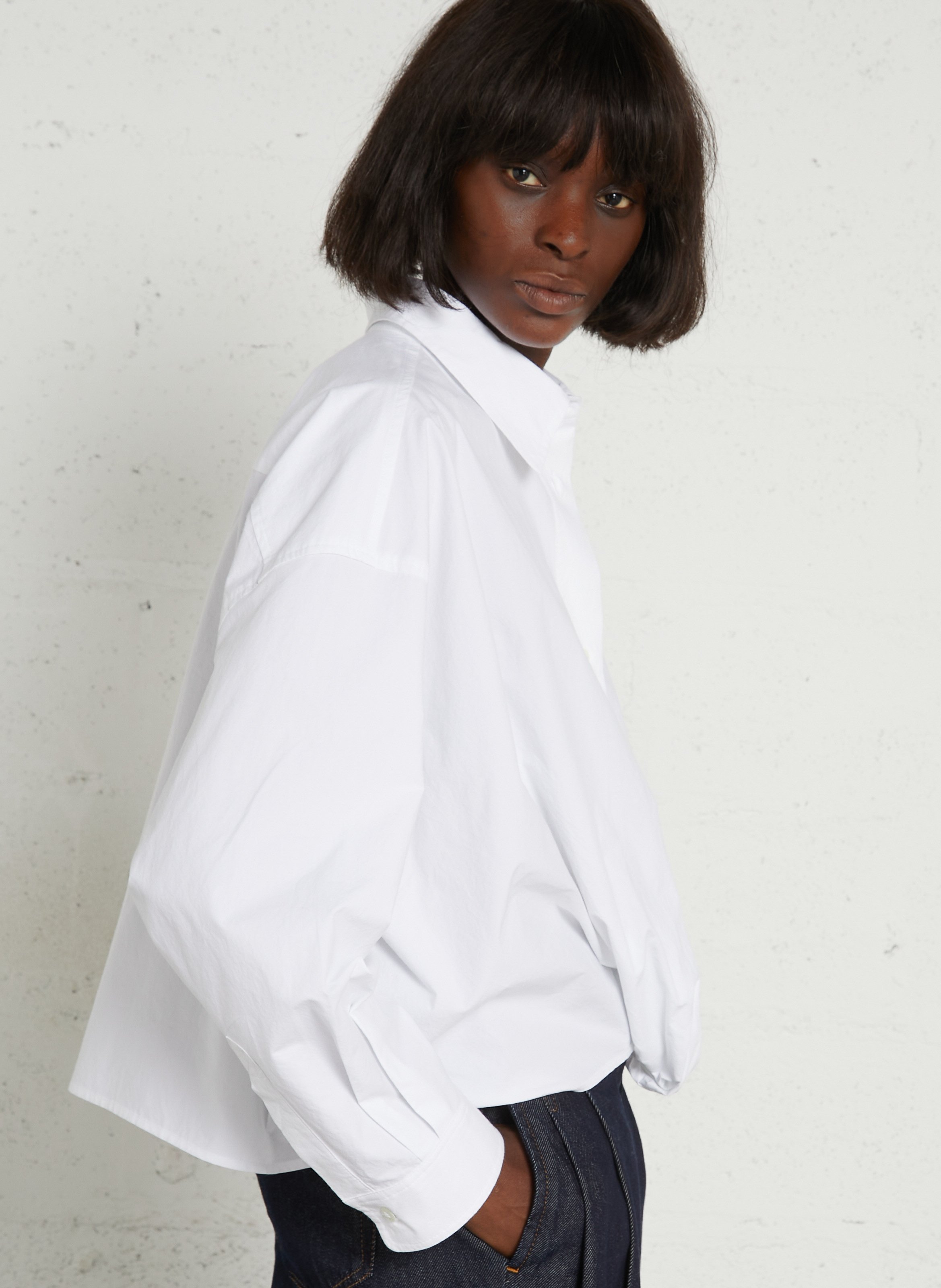 Chemise ample col classique nouée en coton BELLEROSE Blanc