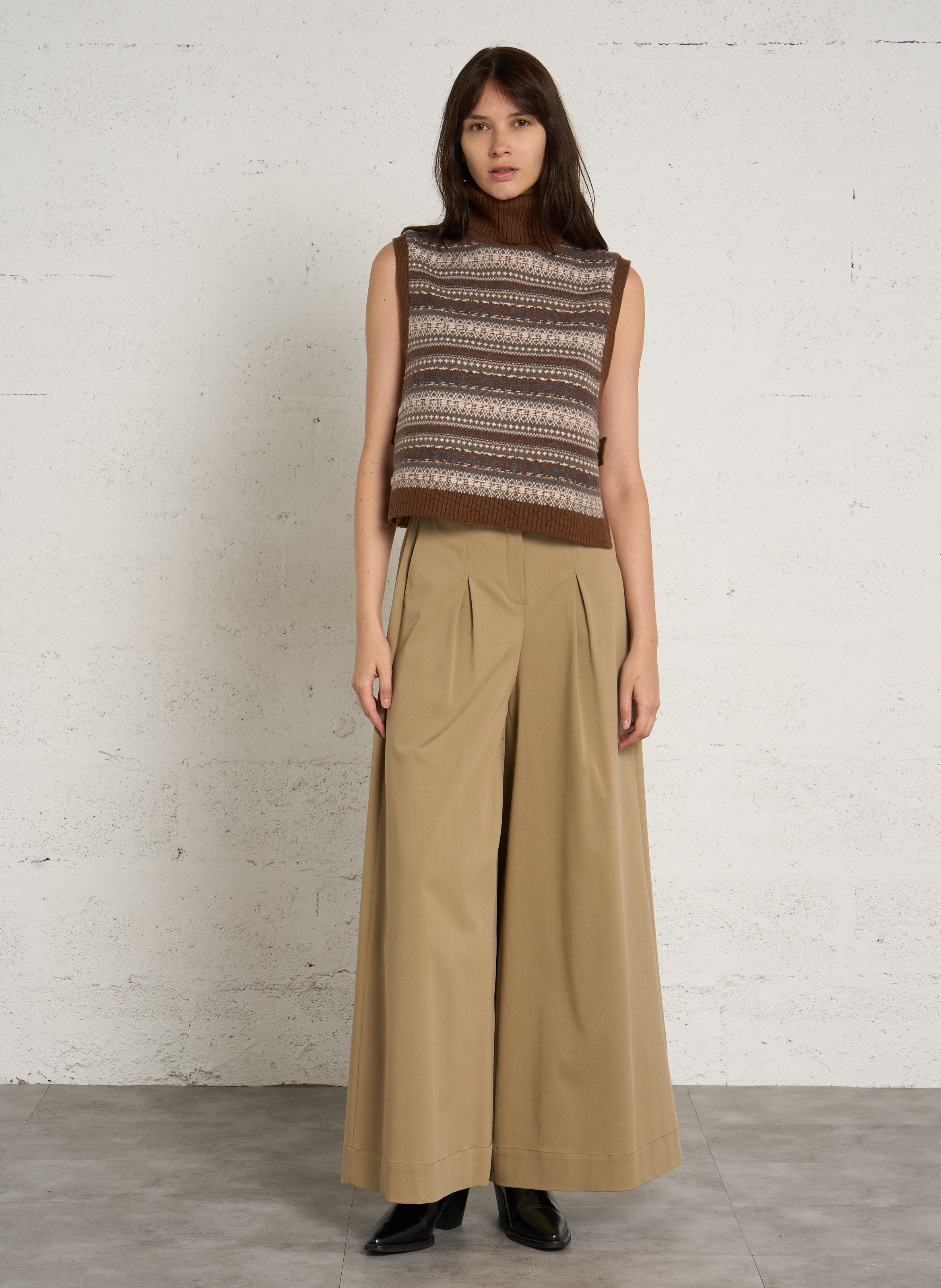 Pull oversize col roulé en laine MAISON 123 Marron
