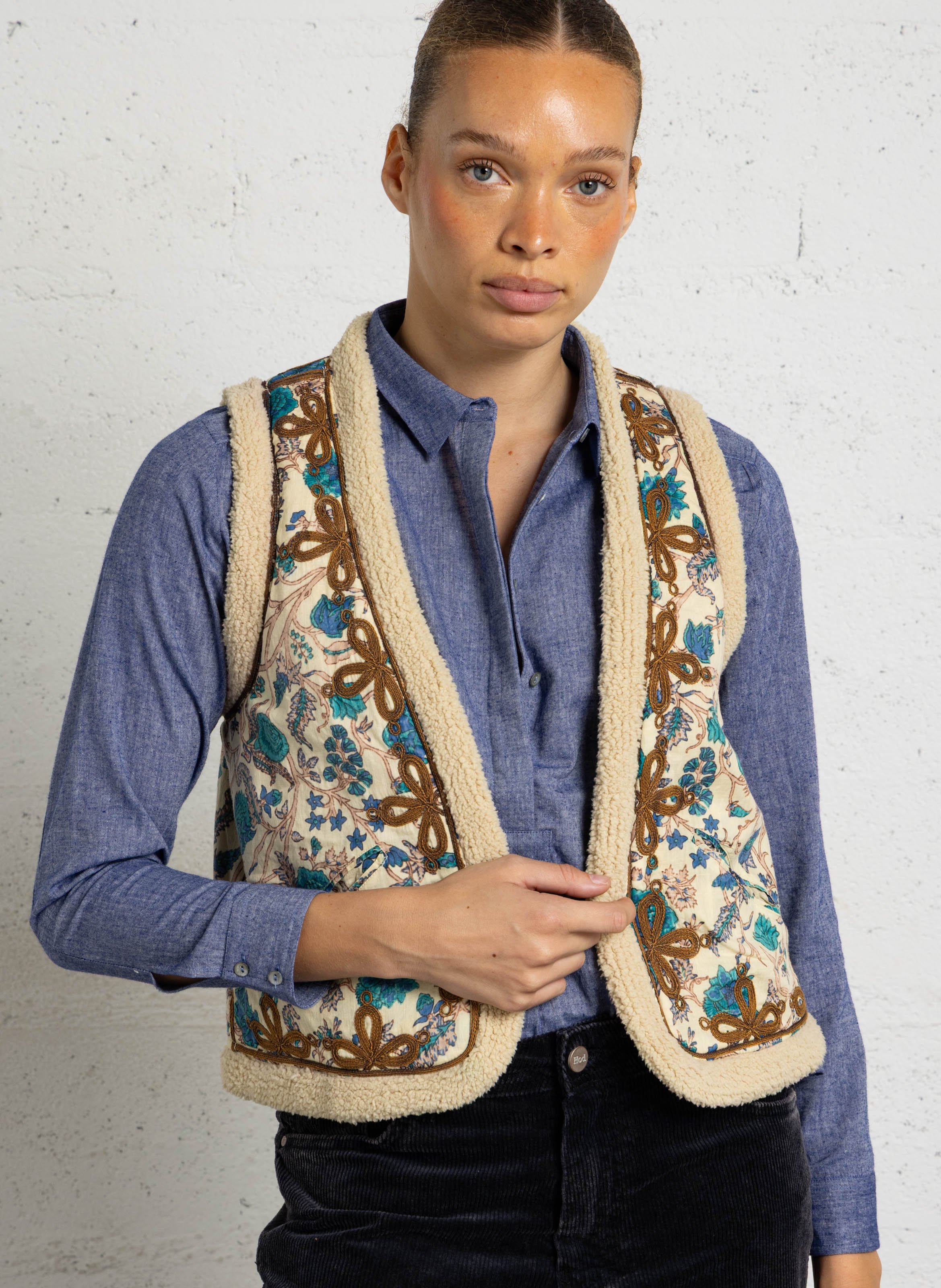Veste droite sans manches en coton MAISON HOTEL Vert