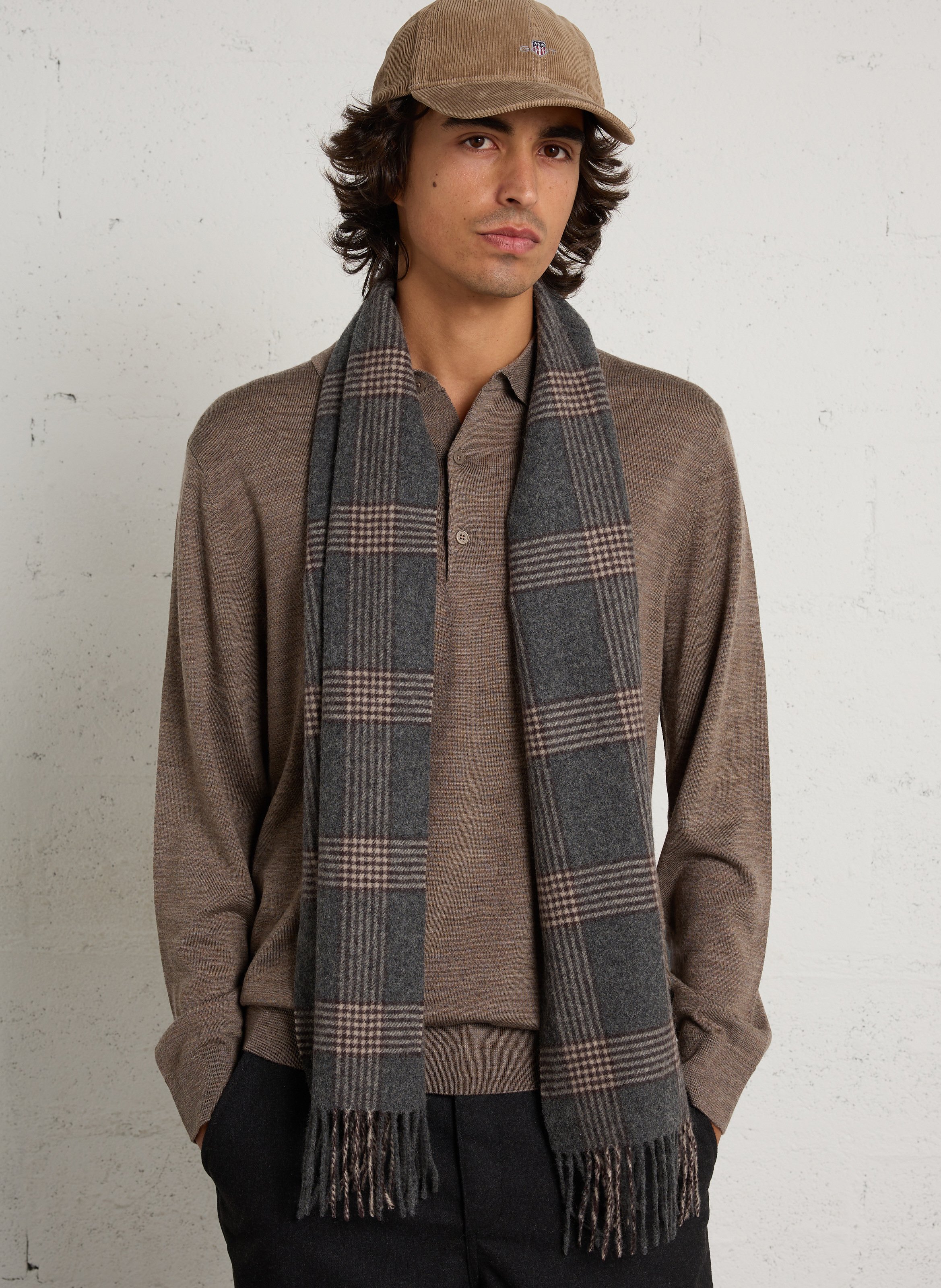 Checked cashmere and wool scarf HACKETT Grey