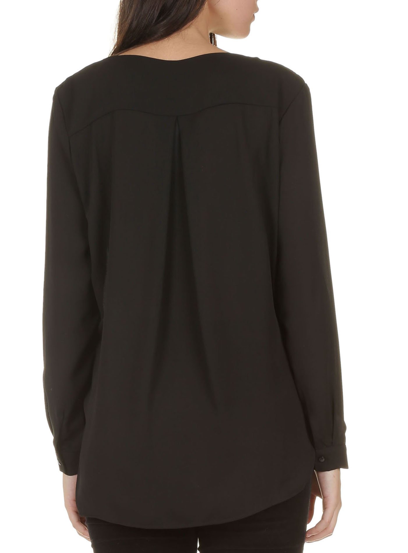 Chemise col tunisien en crêpe Noir