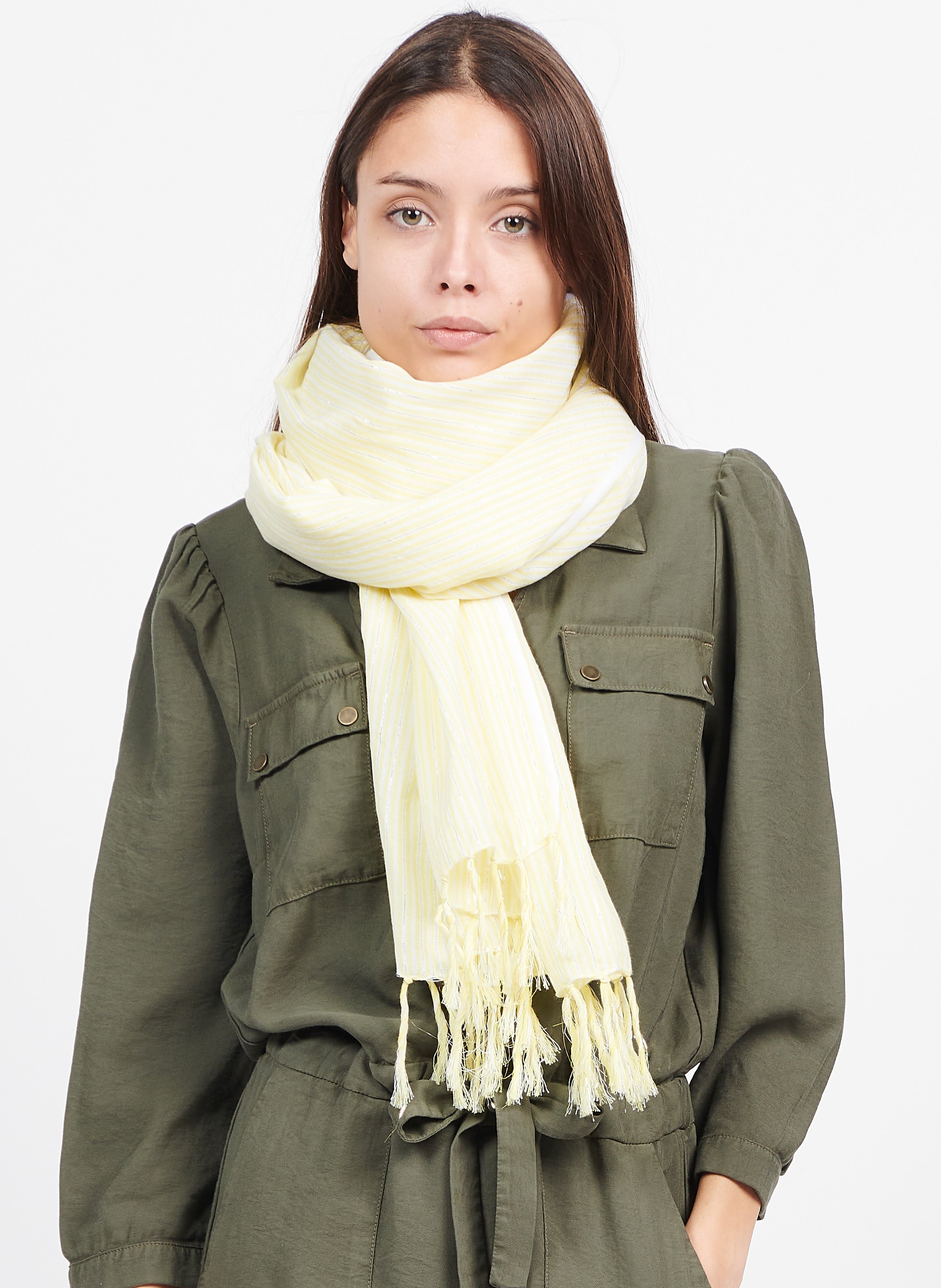 Striped Floaty Cotton Scarf Jaune Pale One Step Women Place des