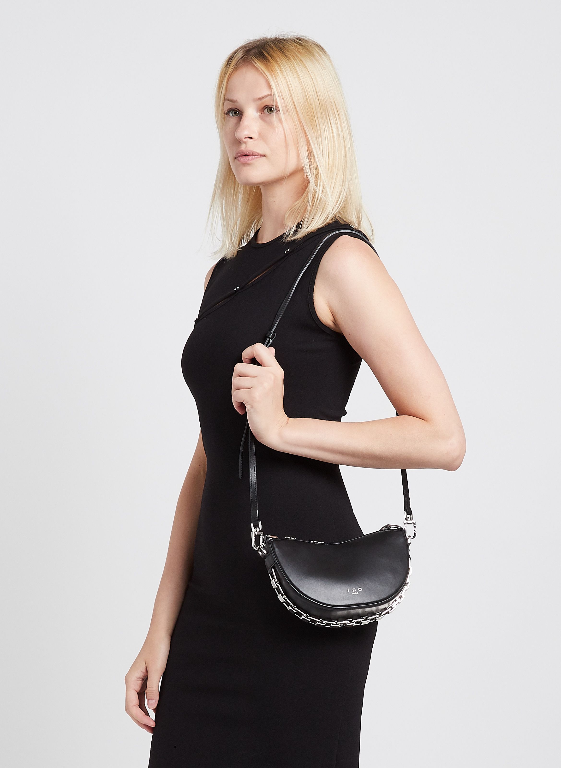 Sac demi lune bandouli re en cuir Noir