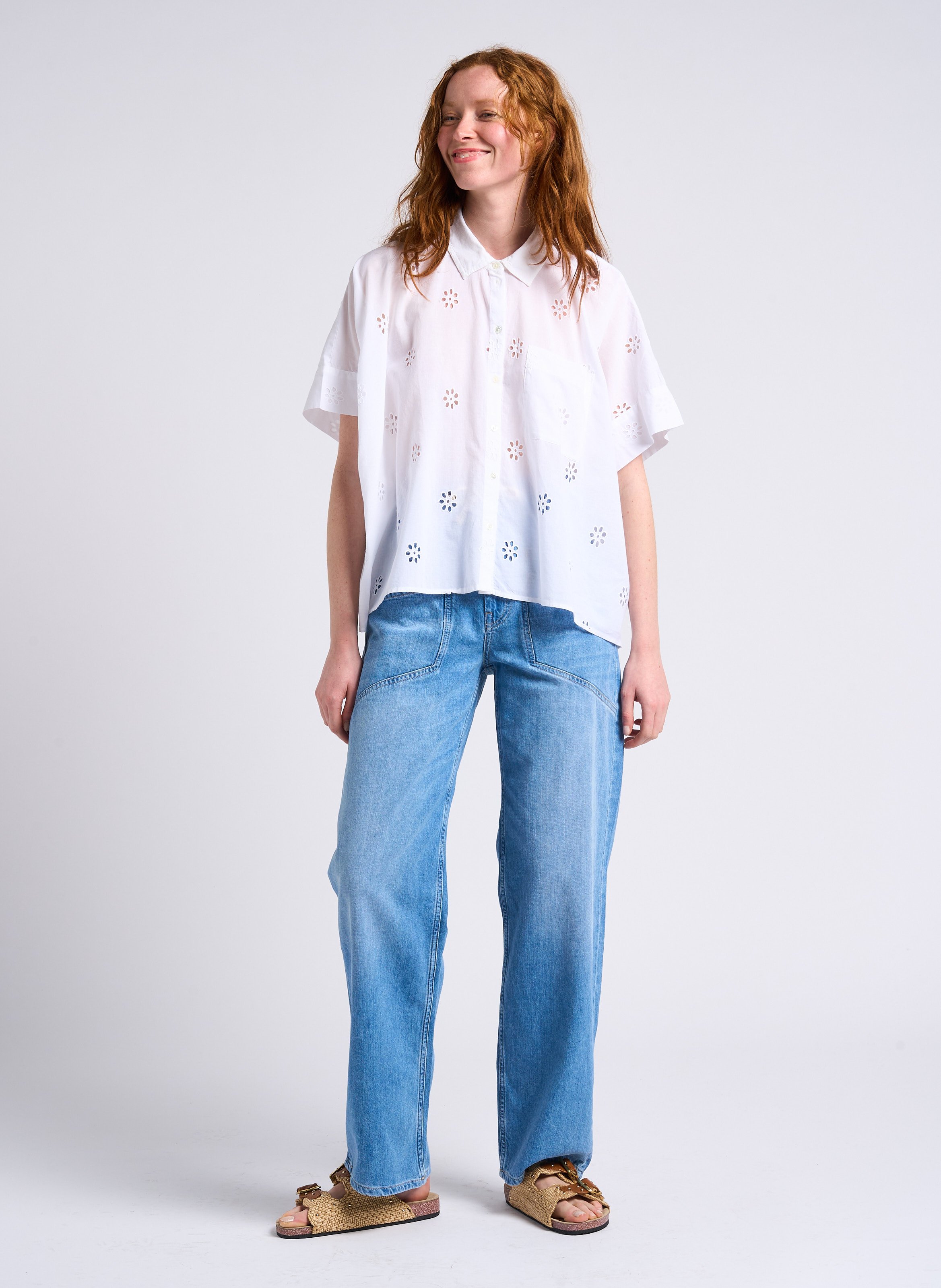 High-waisted wide-leg cotton pants BA&SH Blue