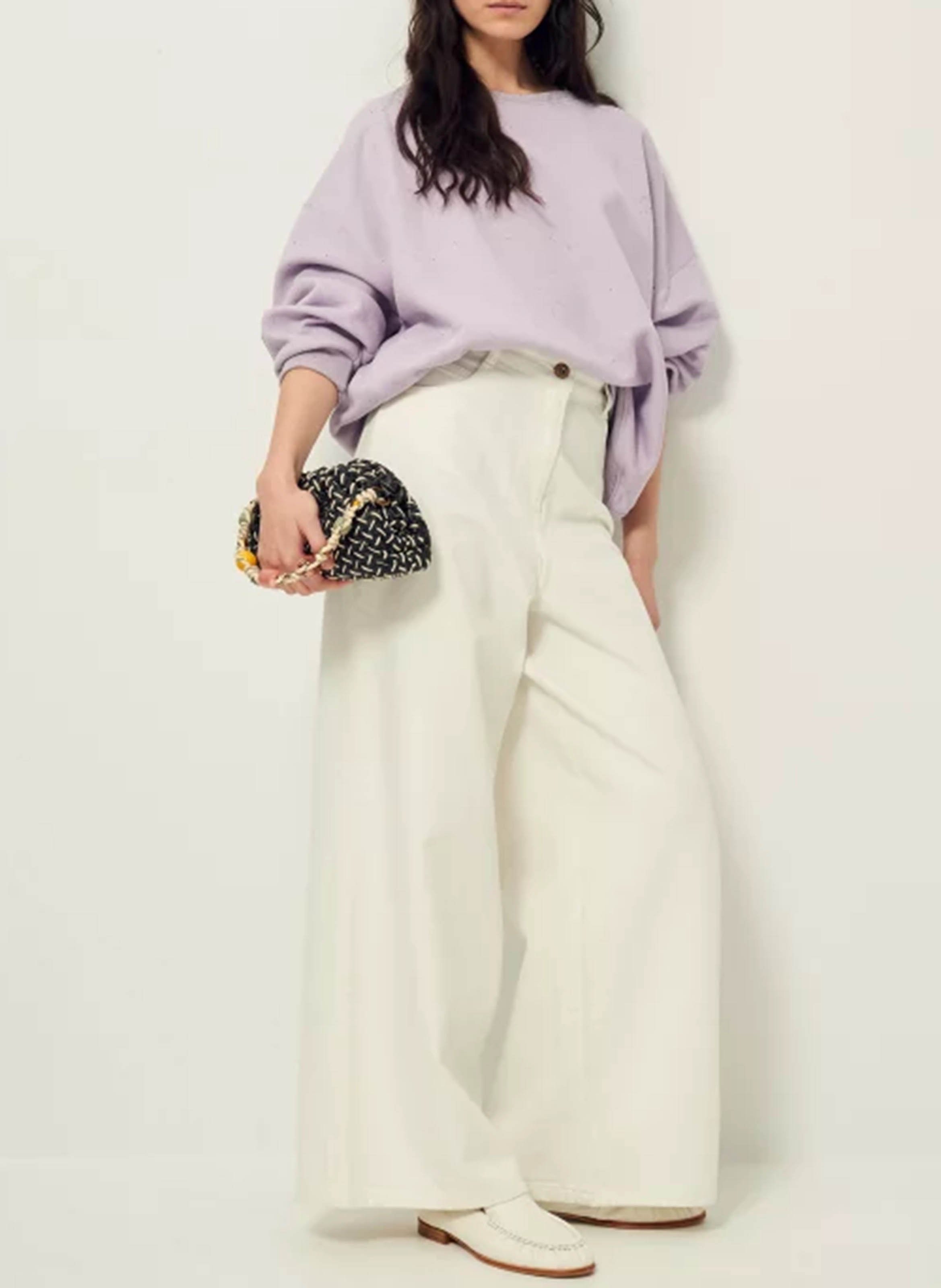 Sweat ample col rond moucheté en coton bio mélangé SESSUN Violet