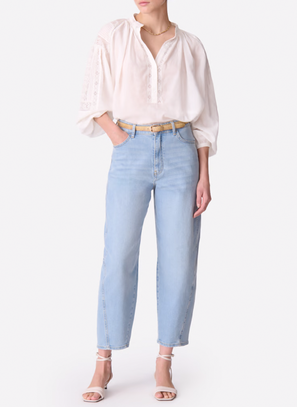 Long-sleeved lace blouse White