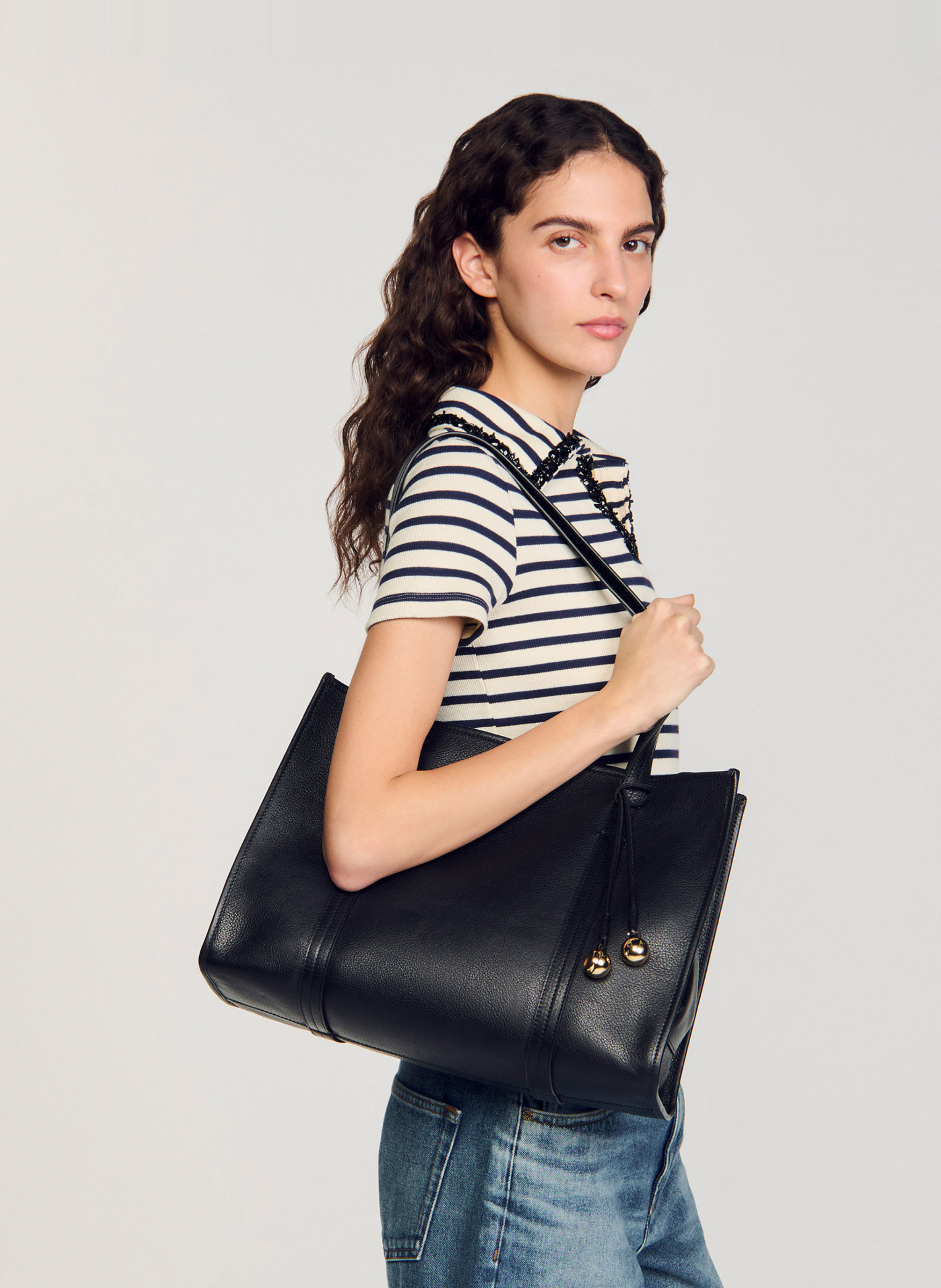 Sac cabas en cuir souple  SANDRO Noir