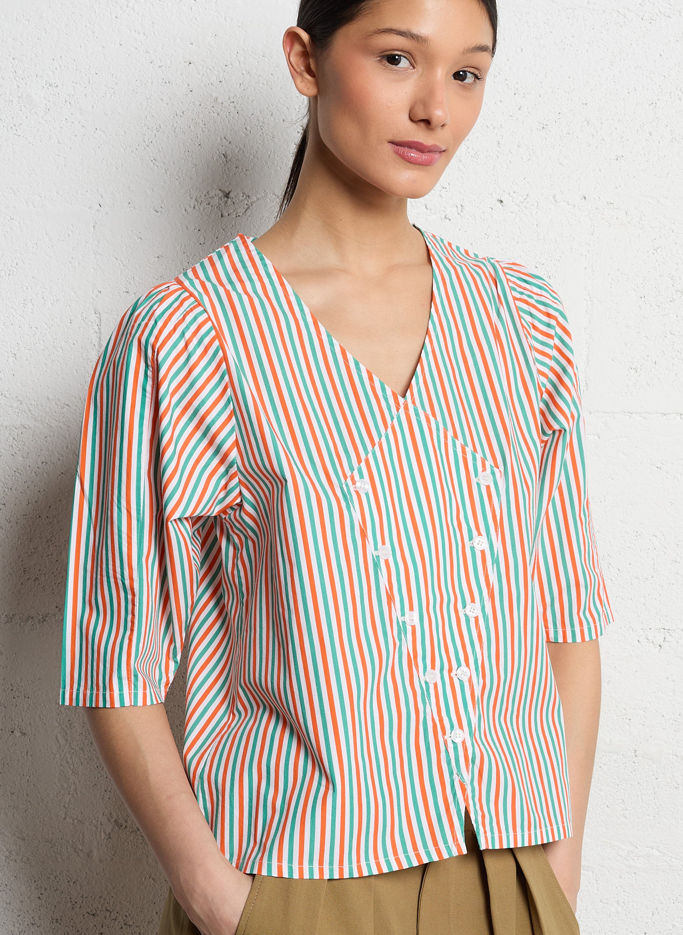Straight V-neck cotton shirt THE TINY BIG SISTER Multicolored