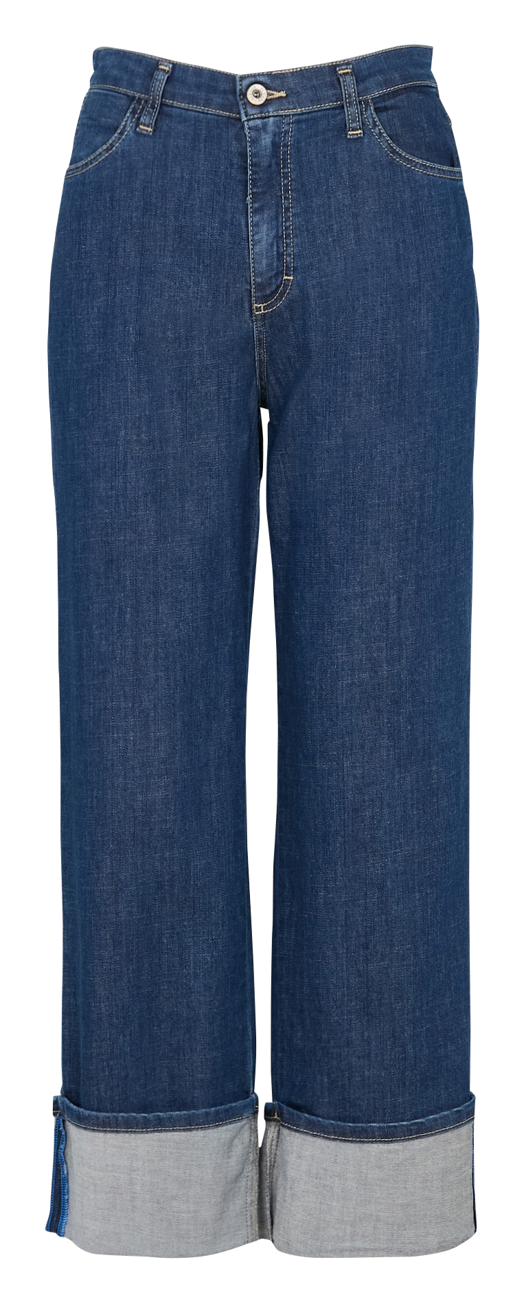 Straight raw denim jeans with large cuffs PLEASE Blue