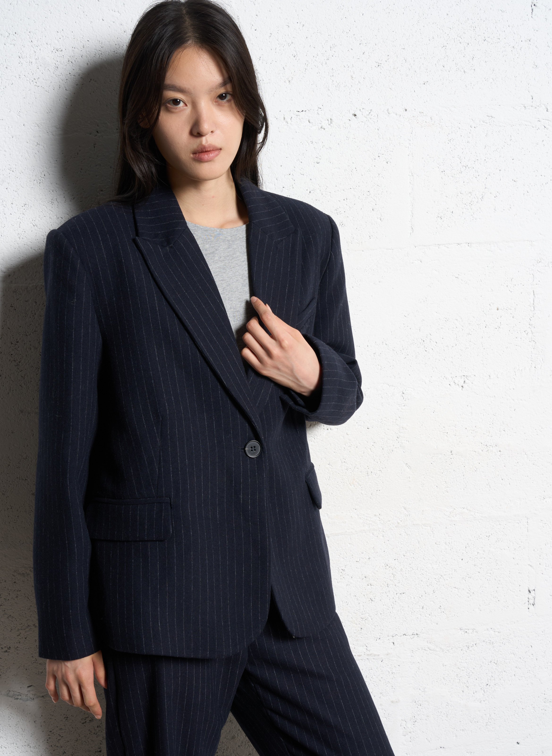 Veste de tailleur droite rayée SUNCOO Bleu