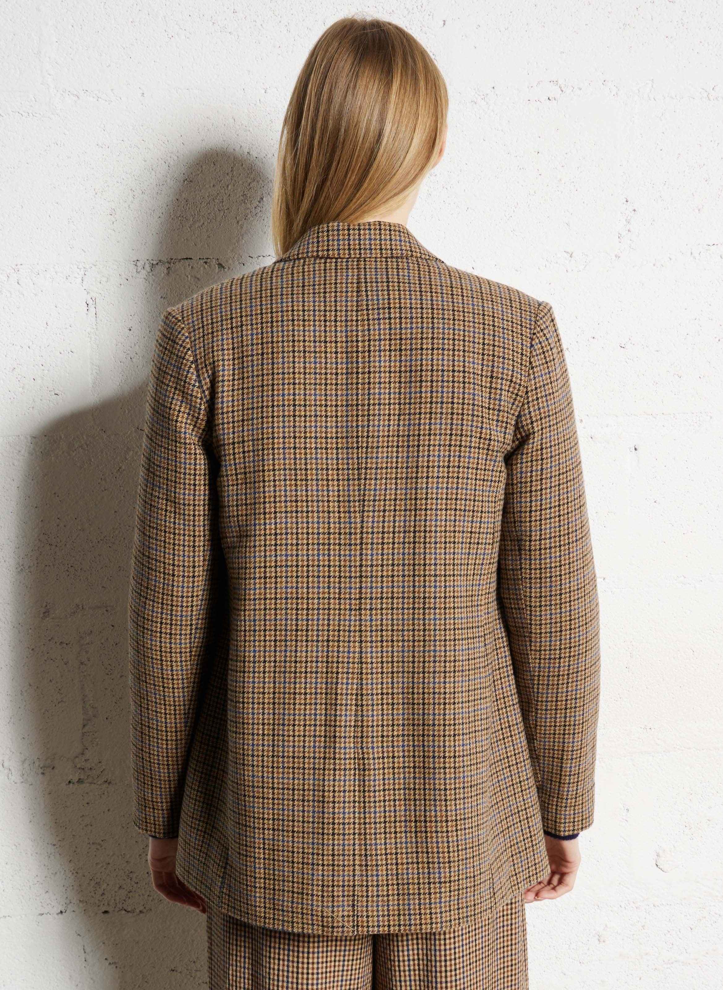 Veste droite motif pied-de-poule avec écharpe NICE THINGS Beige