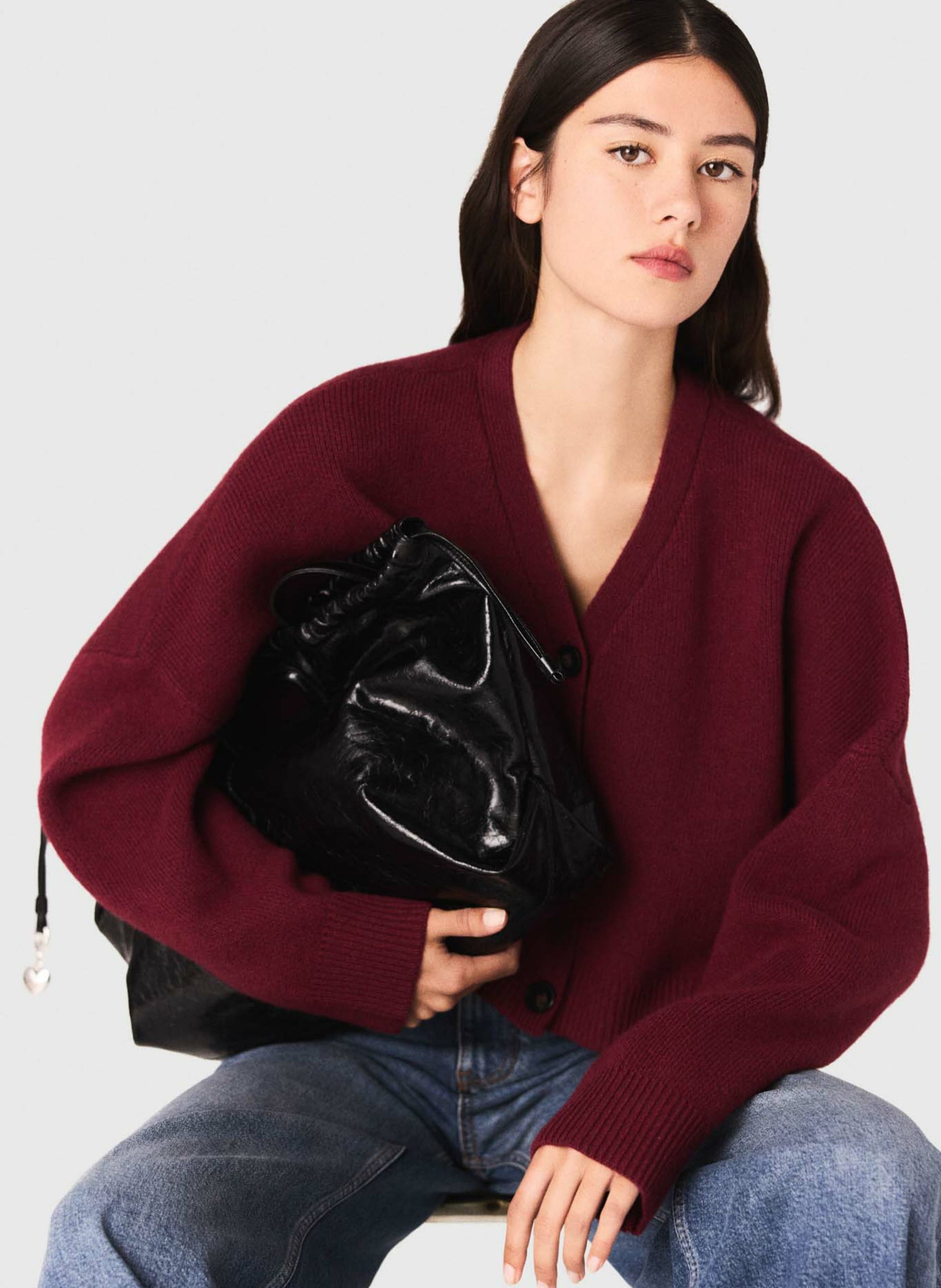 Short oversized button-up cardigan MAJE Red