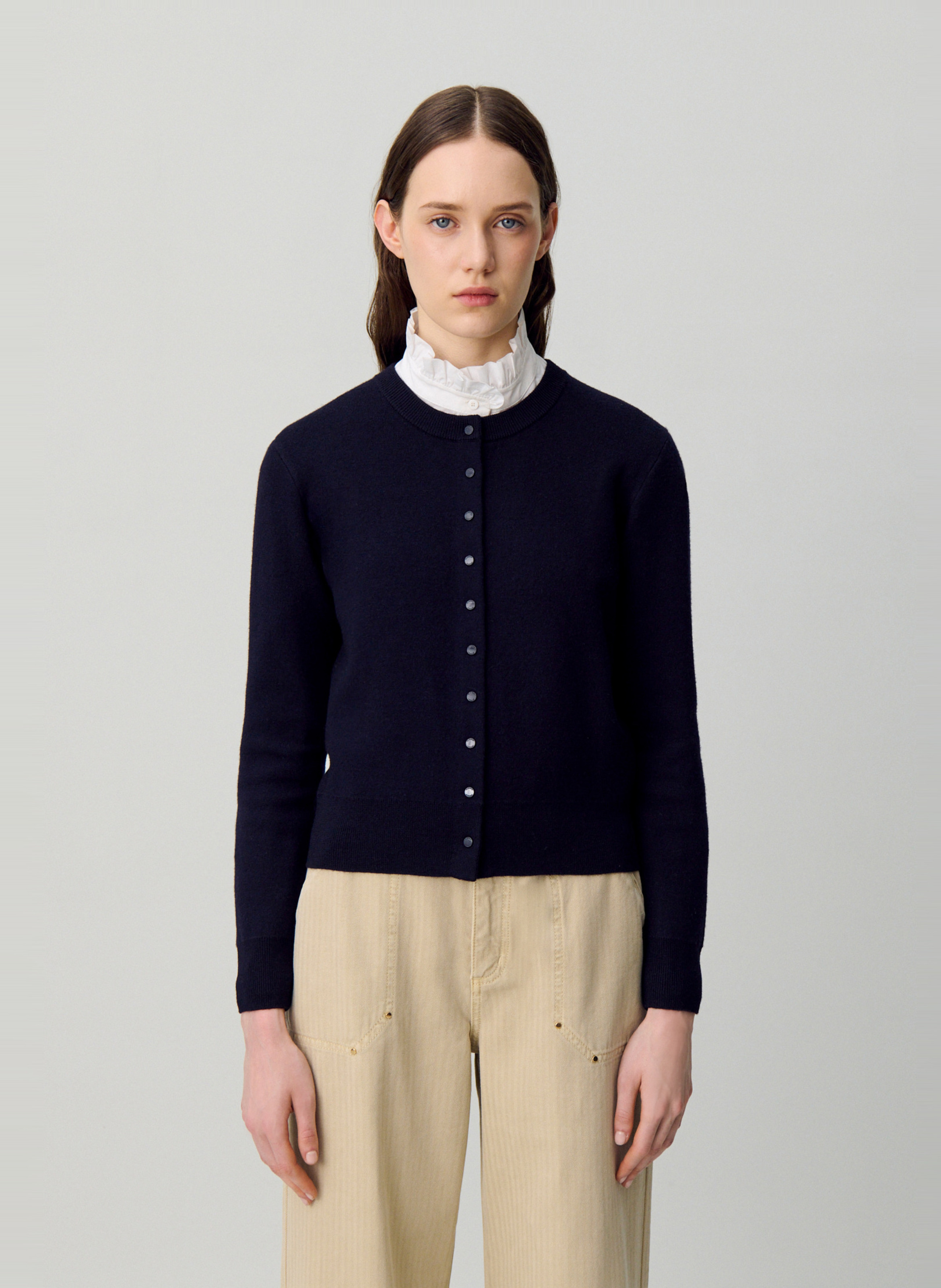 Cardigan col rond uni en laine mélangée CLAUDIE PIERLOT Bleu