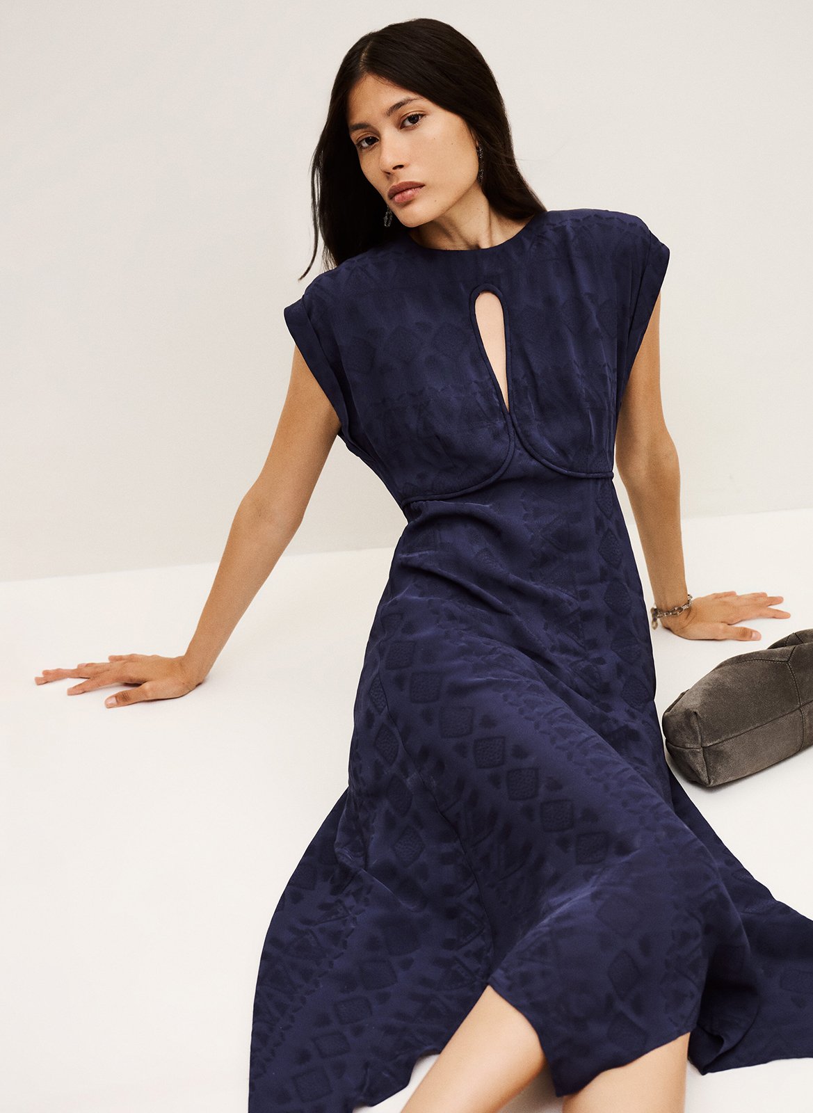 Robe midi col rond en jacquard BA&SH Bleu