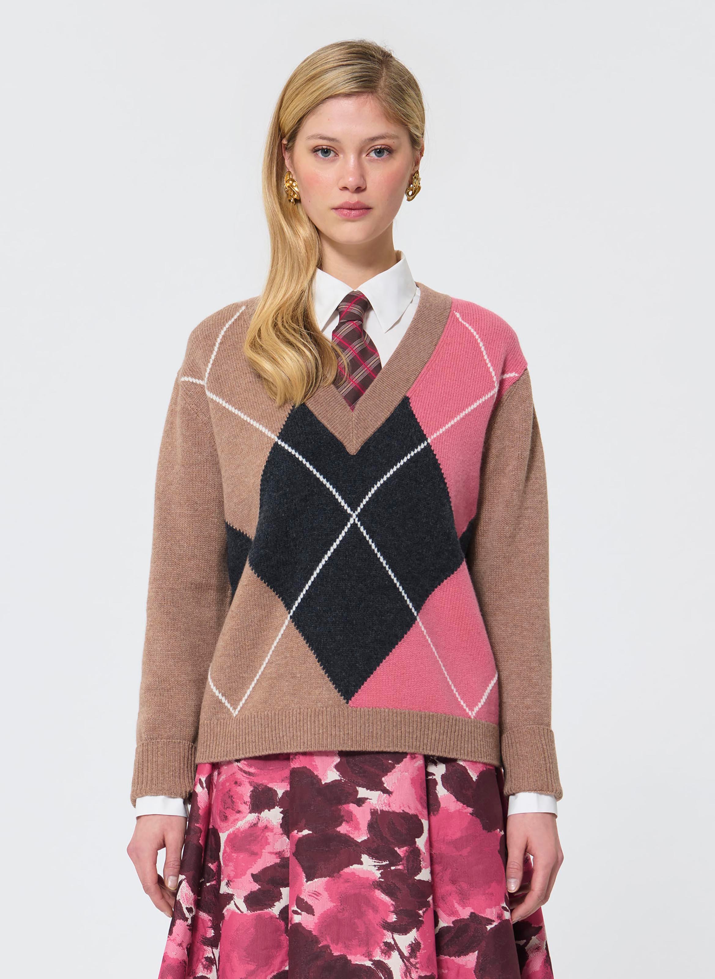 Pull col V en laine mélangée TARA JARMON Beige