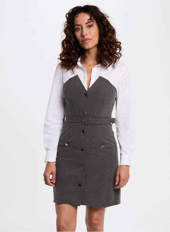 Robe courte en toile brodée - Gris Robe courte en toile brodée - Gris
