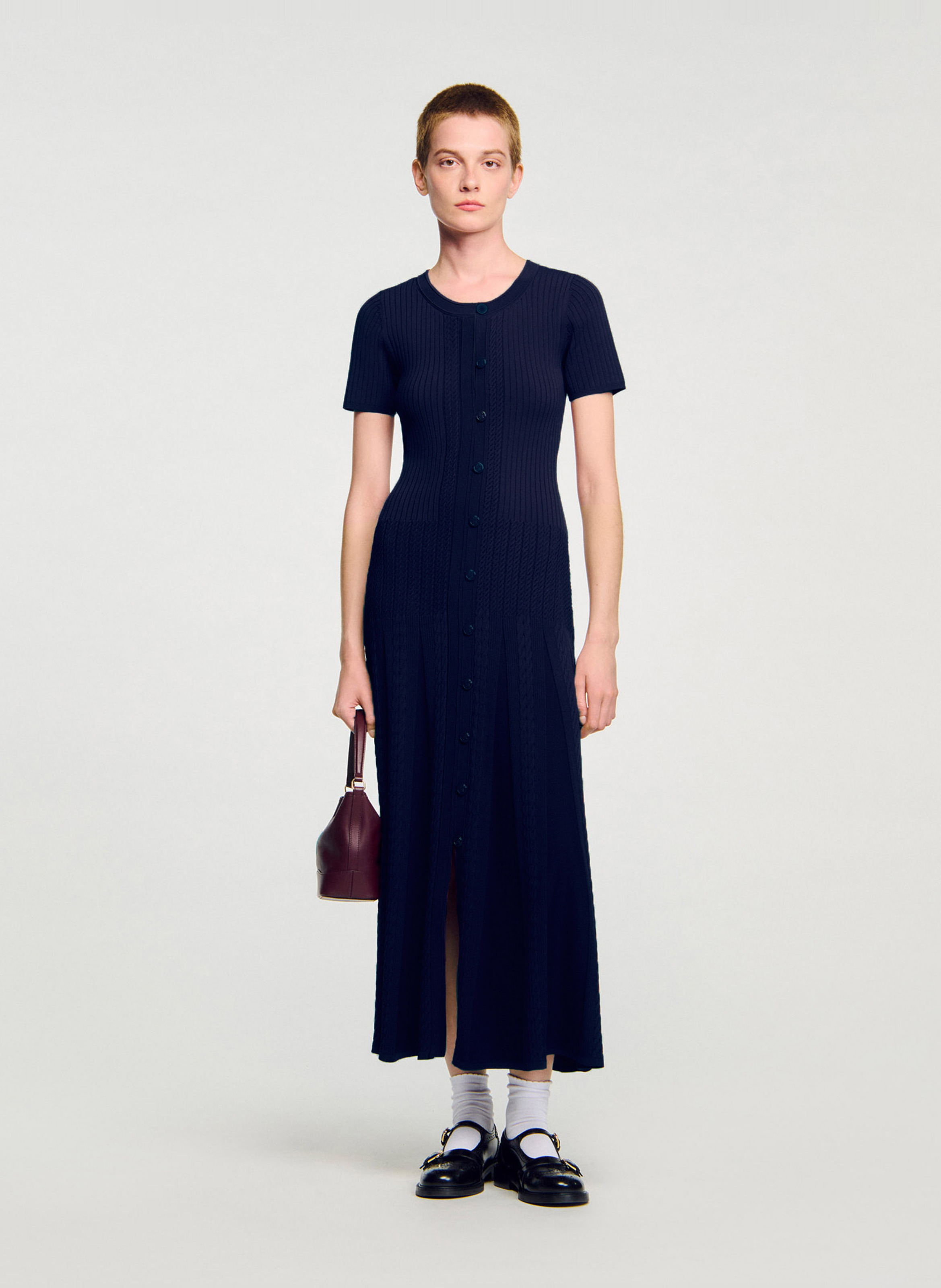 Long round-neck knit dress SANDRO Blue