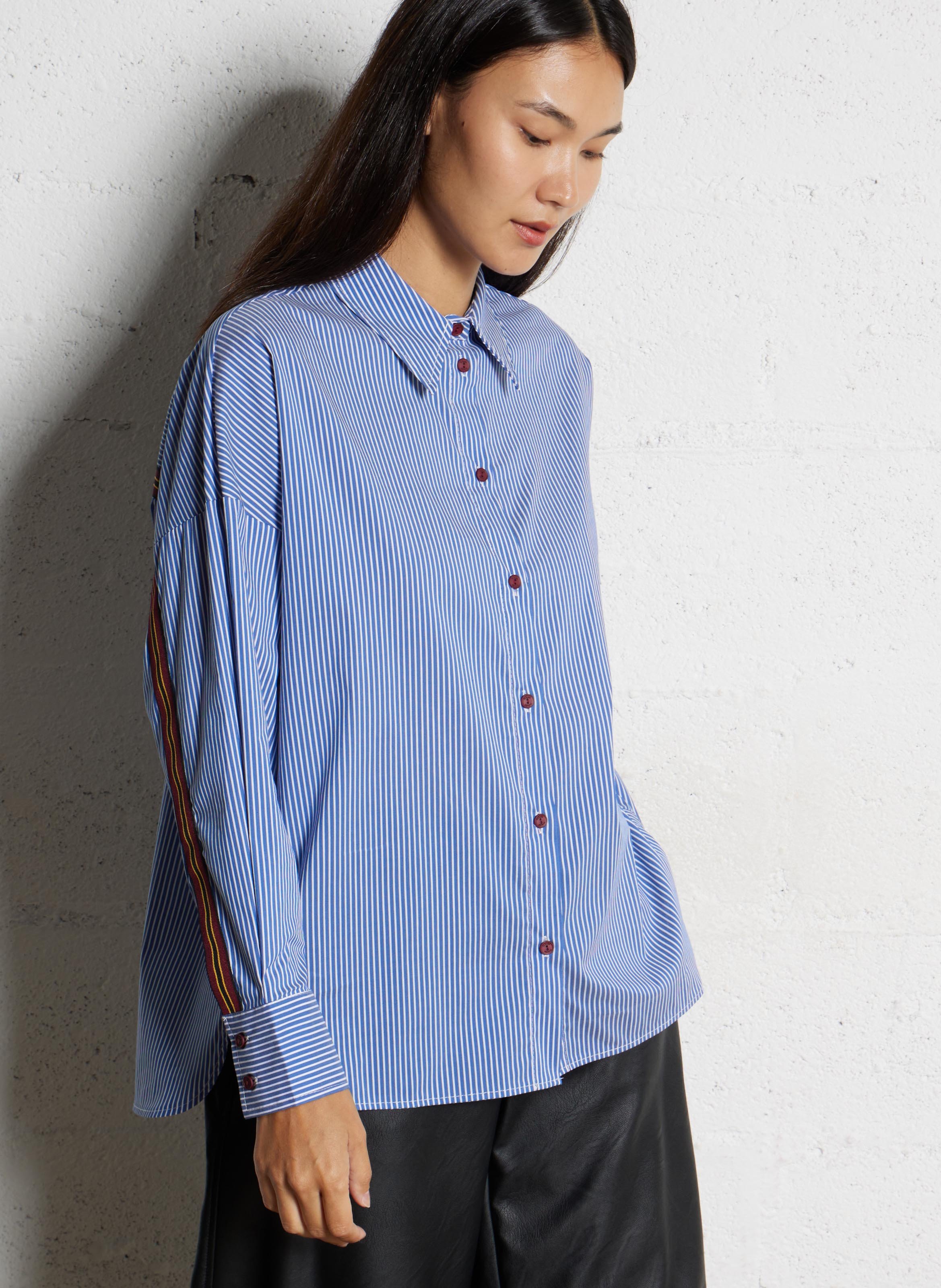 Chemise oversize col classique en coton mélangé PLEASE Bleu